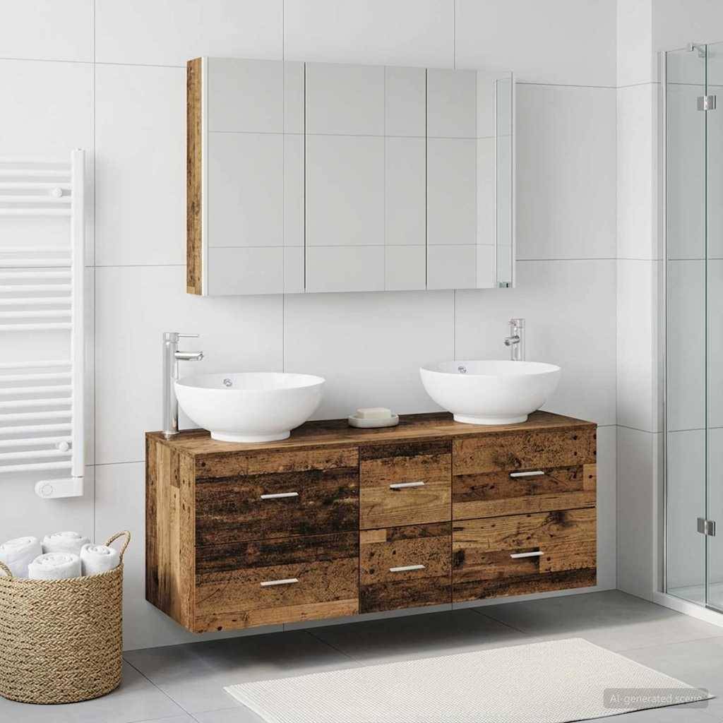 vidaXL Badezimmermöbel-Set 4 pcs Altholz Ingenieurholz und Glas