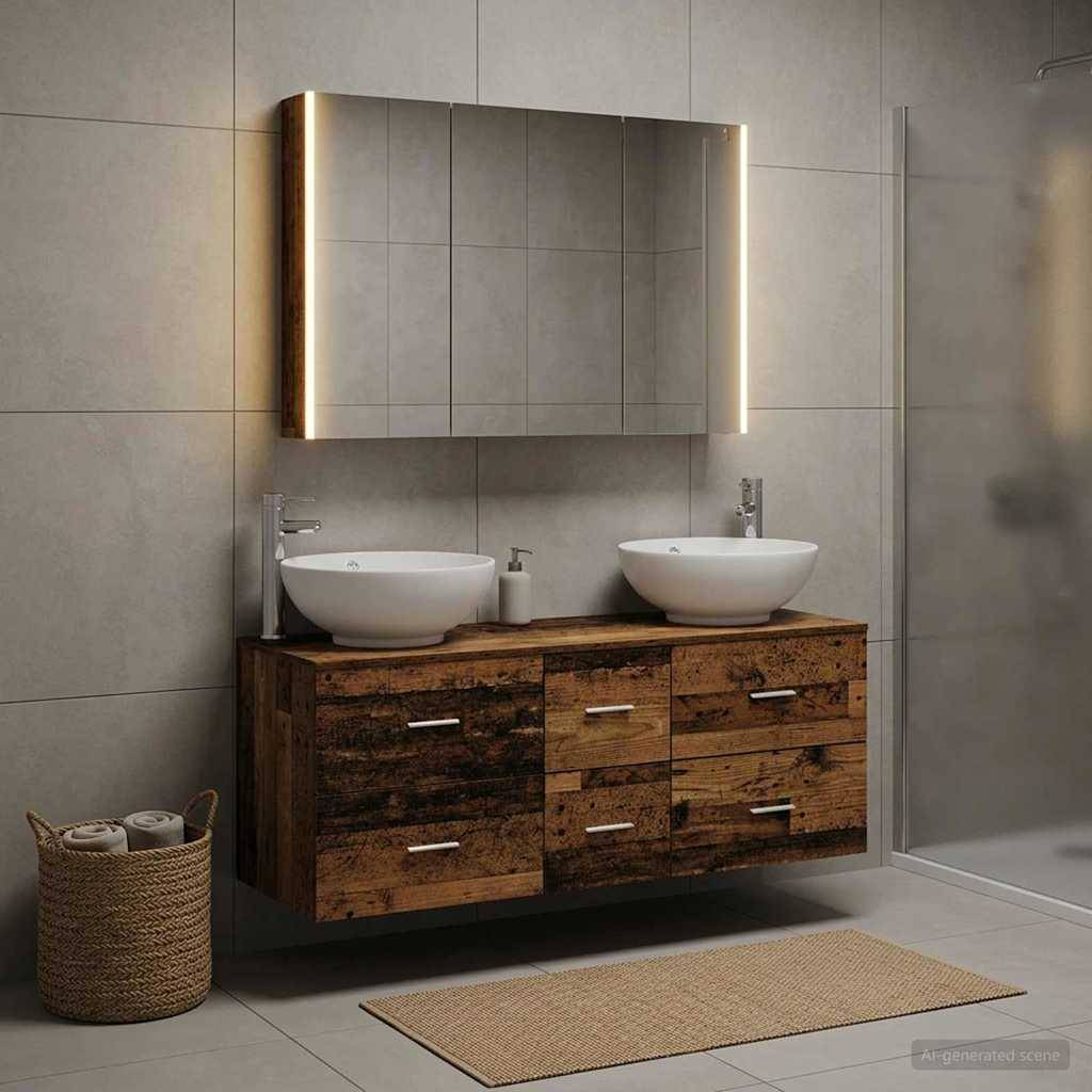 vidaXL Badezimmermöbel-Set 4 pcs Altholz Ingenieurholz und Glas