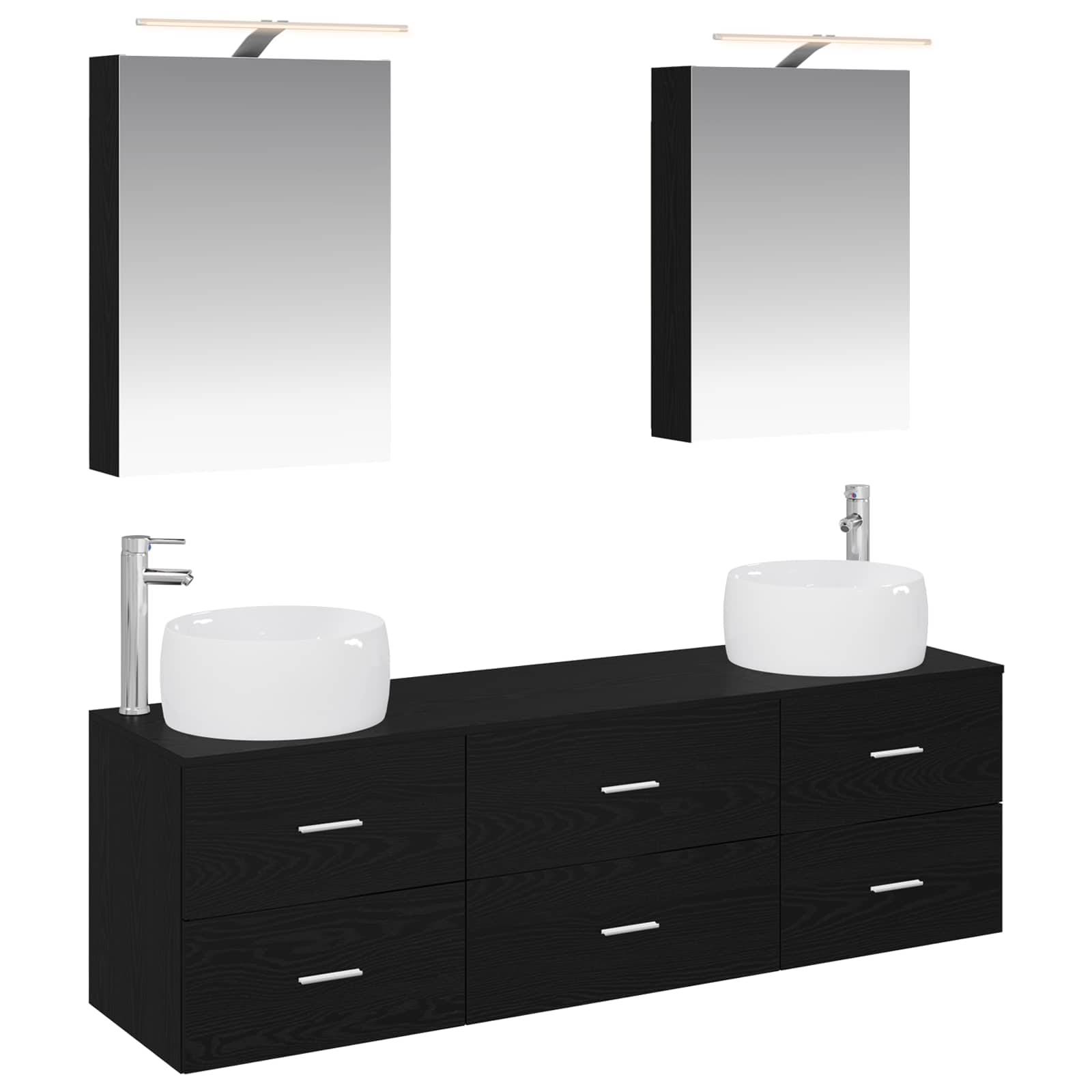 vidaXL Badezimmermöbel-Set 5 pcs Schwarze Eiche Ingenieurholz und Glas
