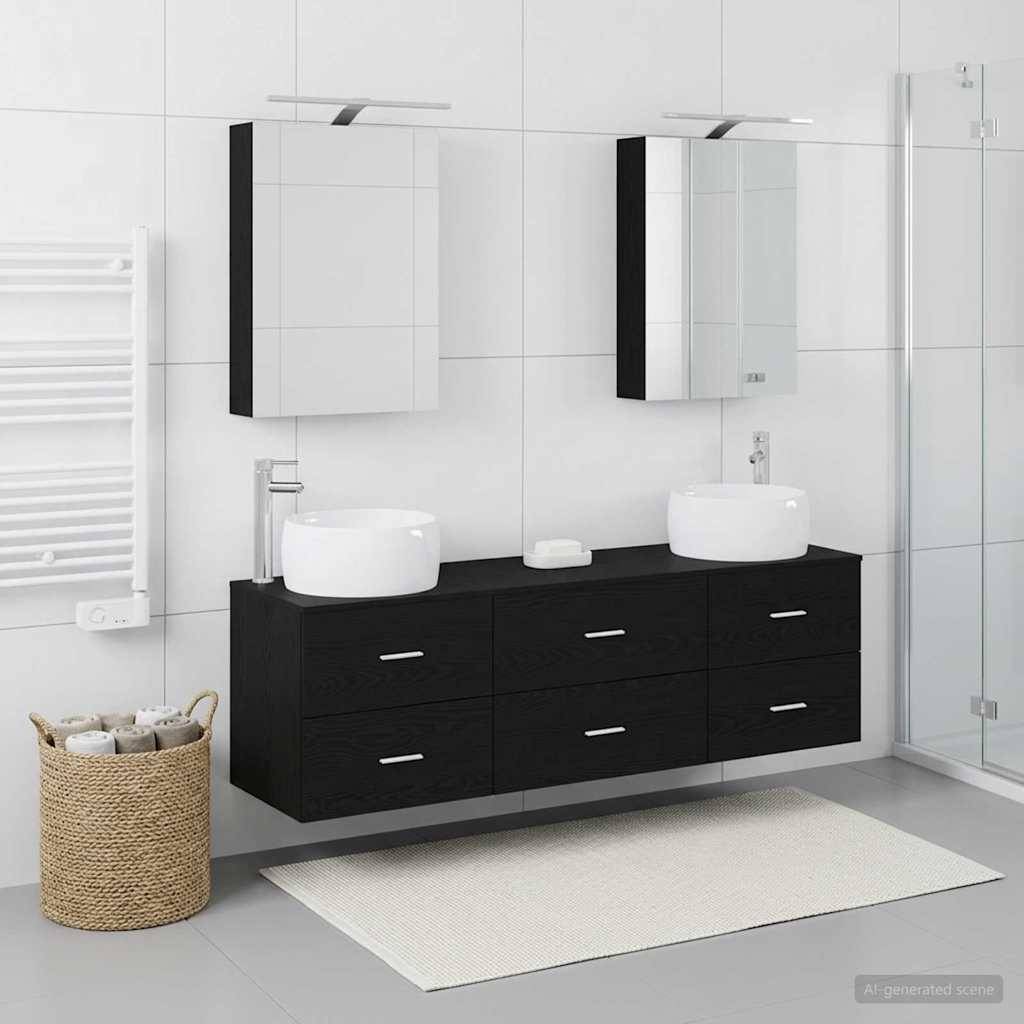 vidaXL Badezimmermöbel-Set 5 pcs Schwarze Eiche Ingenieurholz und Glas