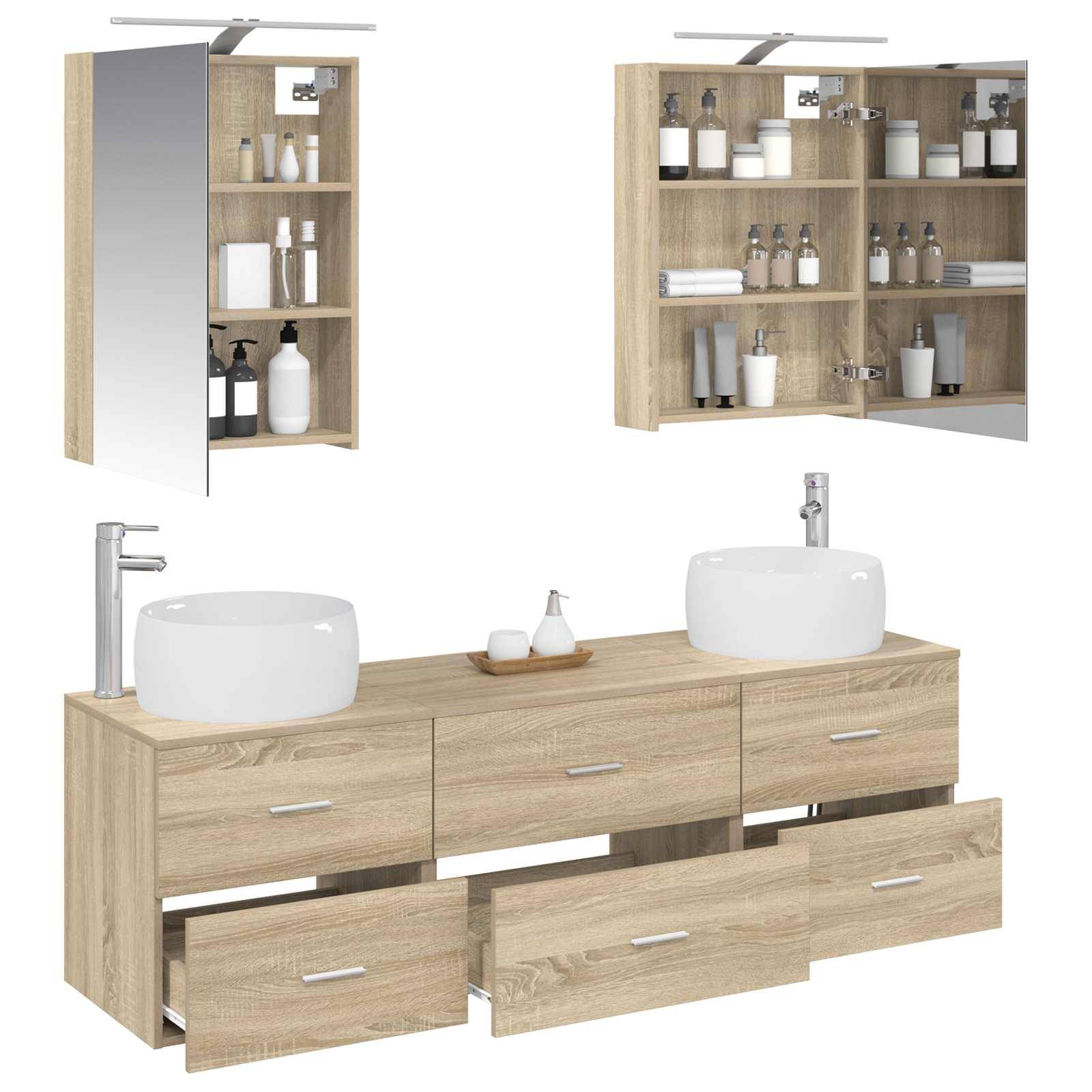 vidaXL Badezimmermöbel-Set 5 pcs Sonoma-Eiche Ingenieurholz und Glas