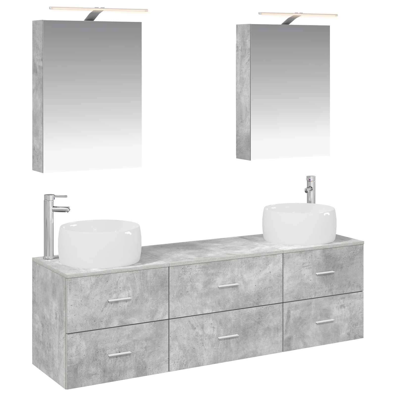 vidaXL Badezimmermöbel-Set 5 pcs Betongrau Ingenieurholz und Glas