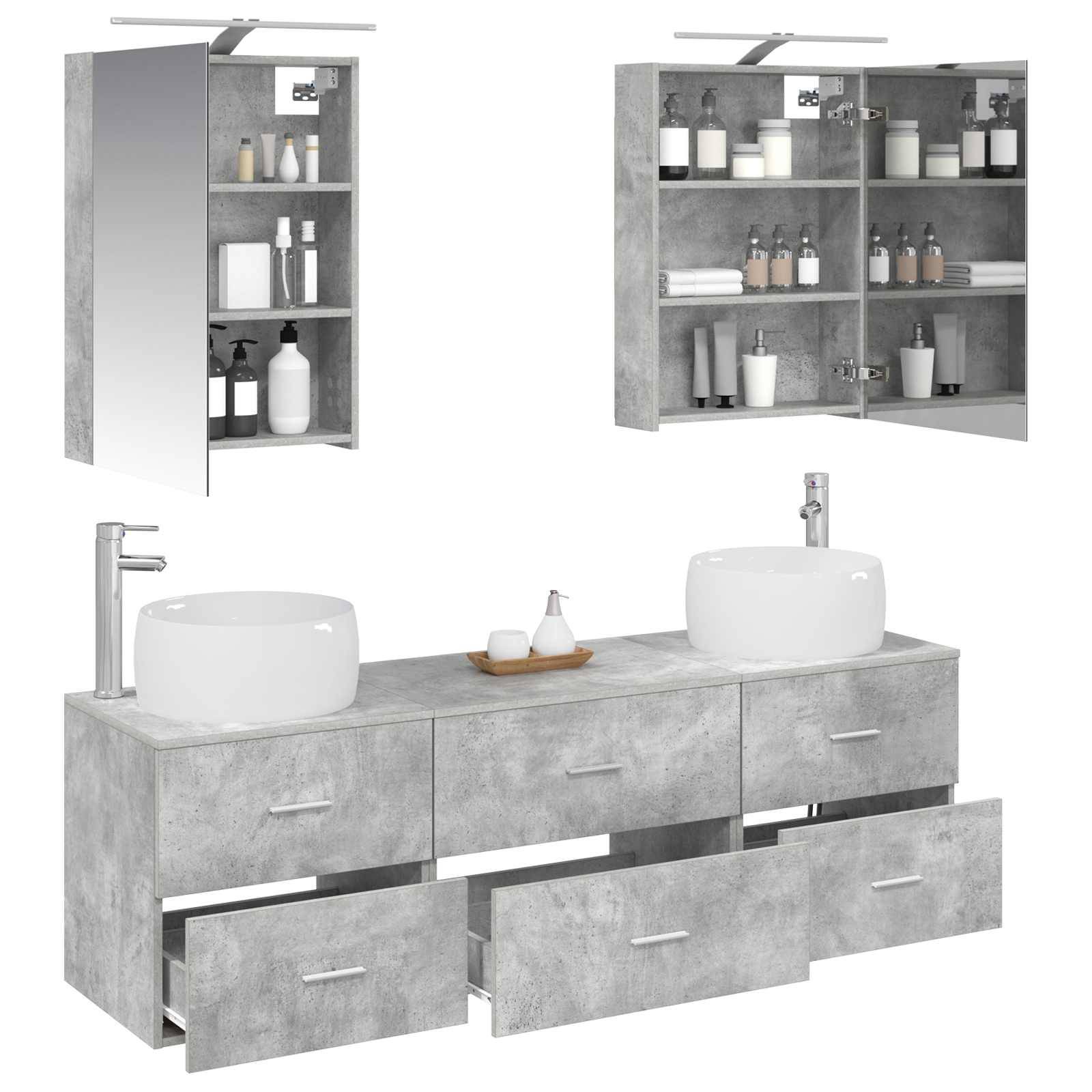 vidaXL Badezimmermöbel-Set 5 pcs Betongrau Ingenieurholz und Glas