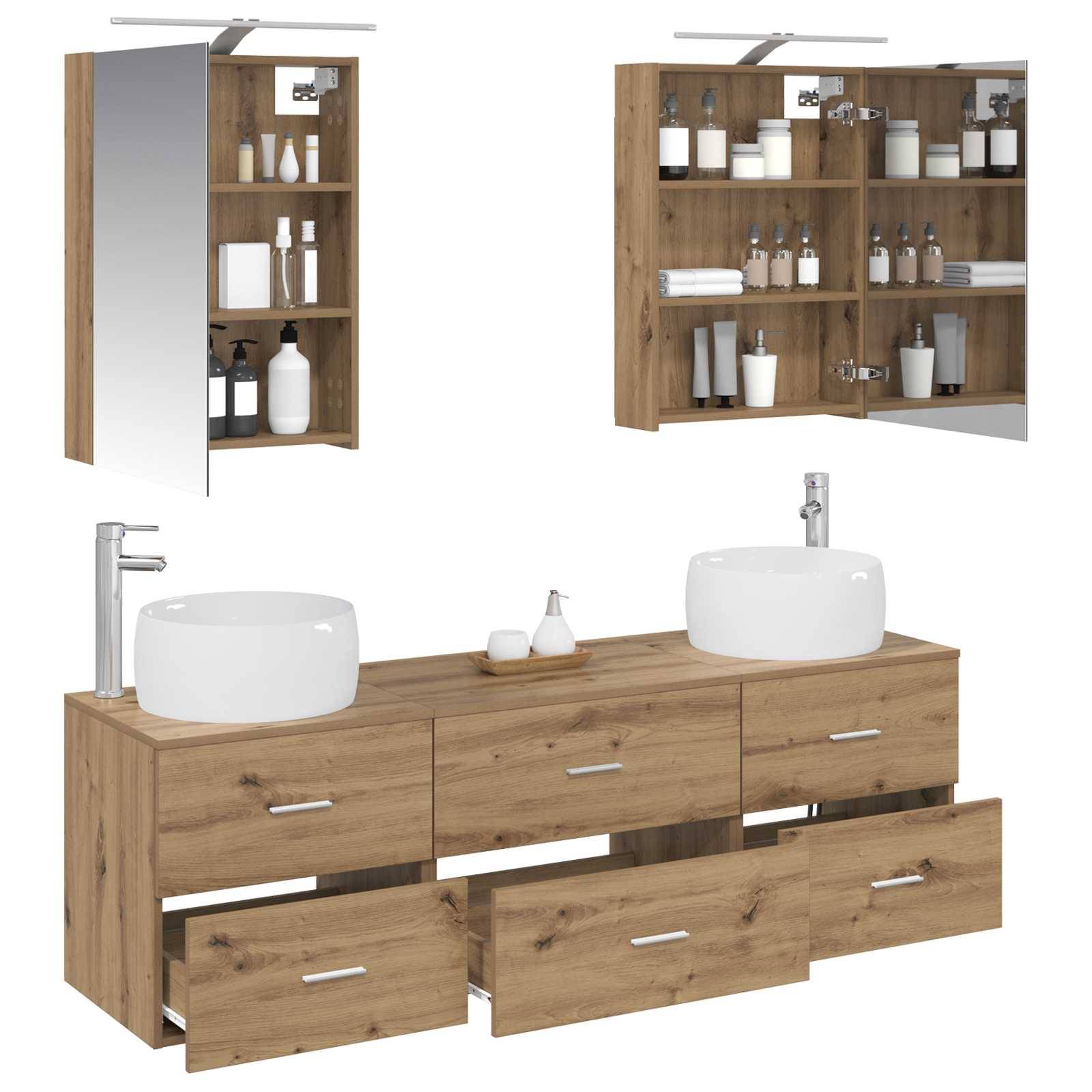 vidaXL Badezimmermöbel-Set 5 Stk. Artisan-Eiche Ingenieurholz und Glas