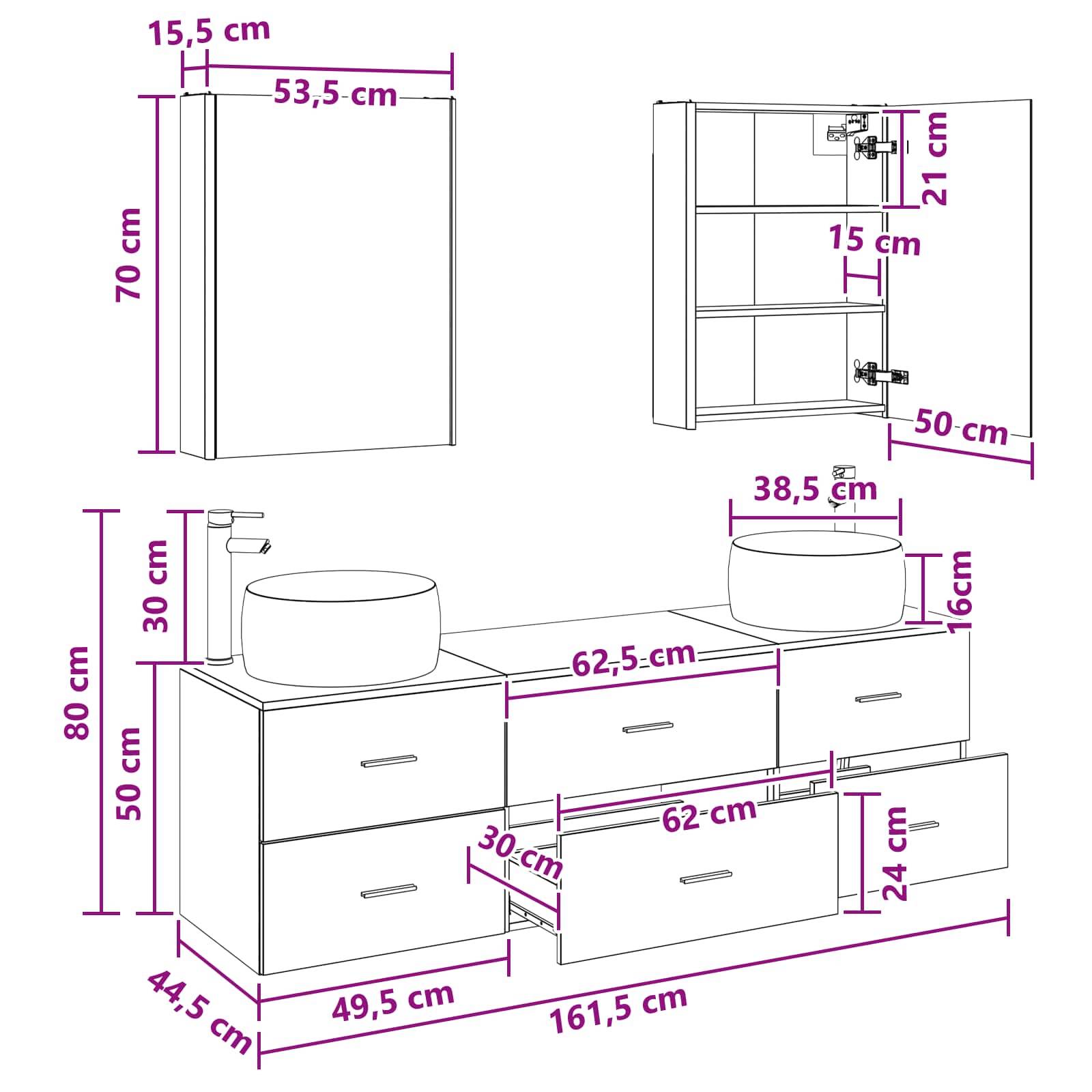 vidaXL Badezimmermöbel-Set 5 pcs Betongrau Ingenieurholz und Glas