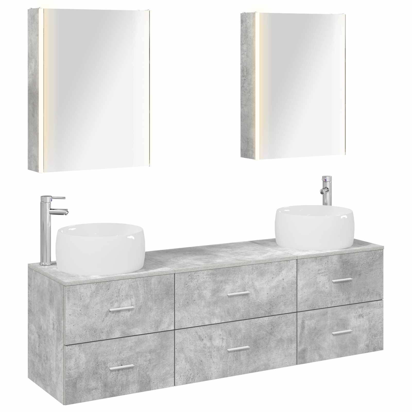 vidaXL Badezimmermöbel-Set 5 pcs Betongrau Ingenieurholz und Glas