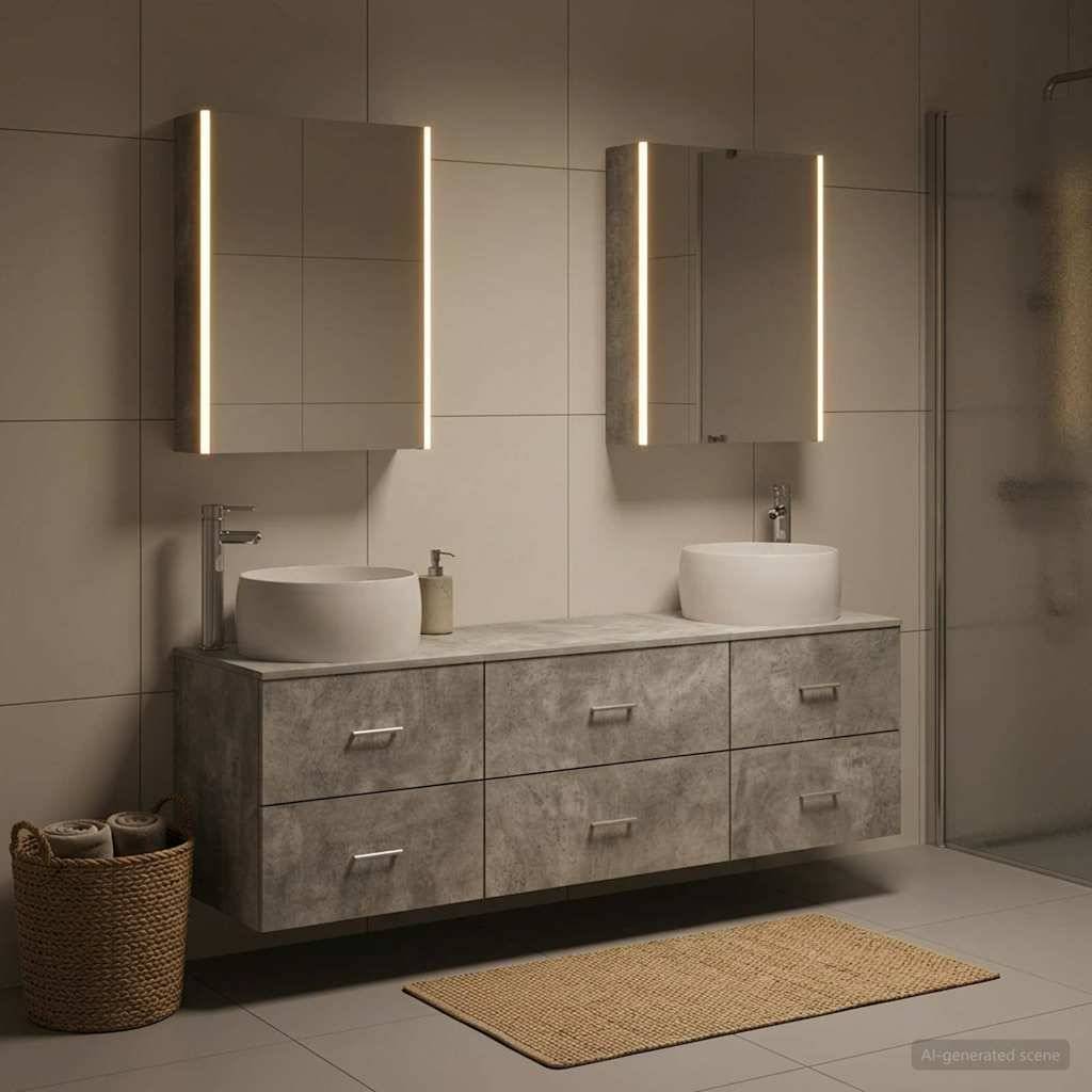 vidaXL Badezimmermöbel-Set 5 pcs Betongrau Ingenieurholz und Glas