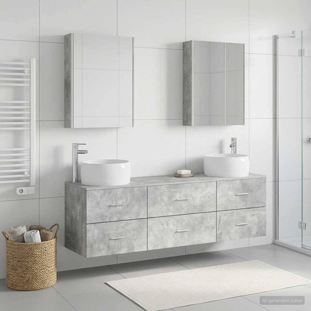 vidaXL Badezimmermöbel-Set 5 pcs Betongrau Ingenieurholz und Glas