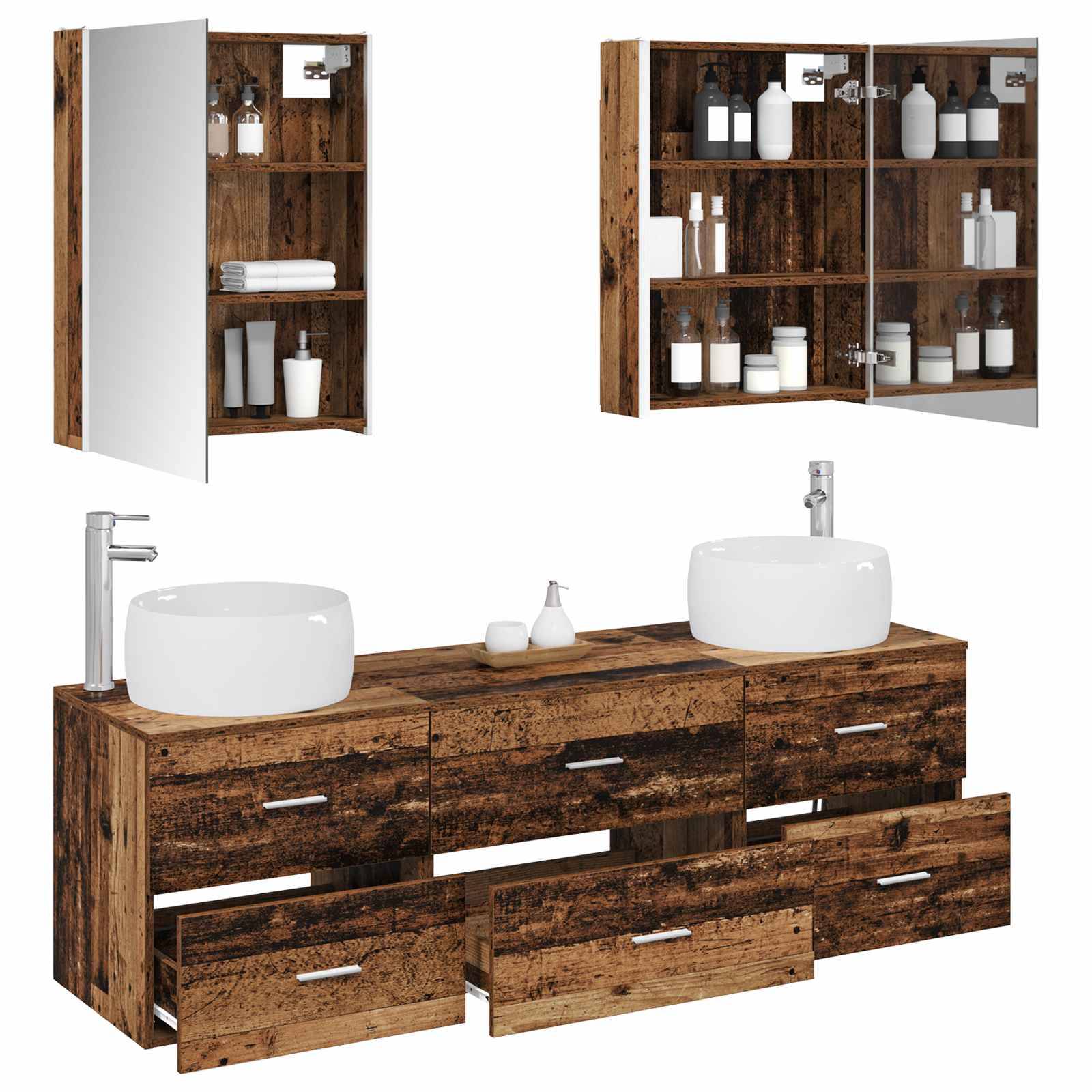 vidaXL Badezimmermöbel-Set 5 pcs Altholz Ingenieurholz und Glas
