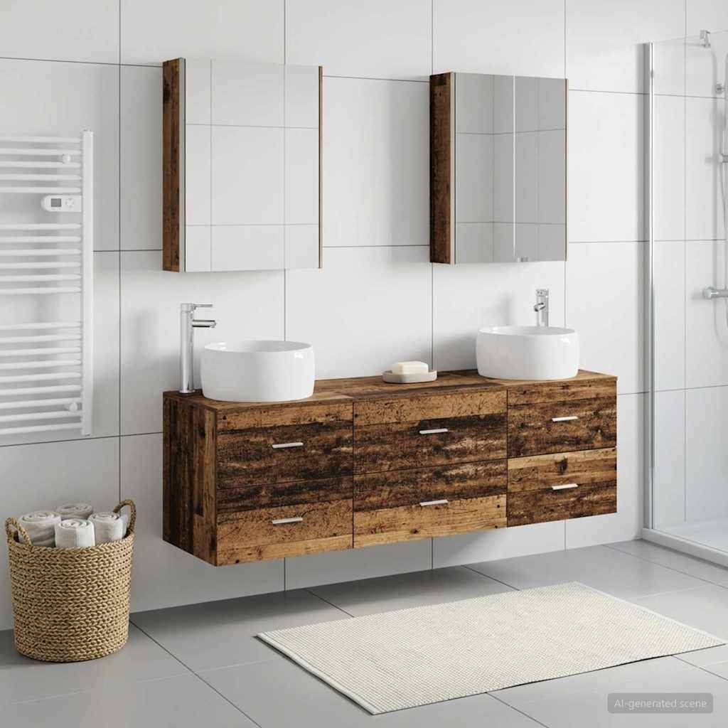 vidaXL Badezimmermöbel-Set 5 pcs Altholz Ingenieurholz und Glas