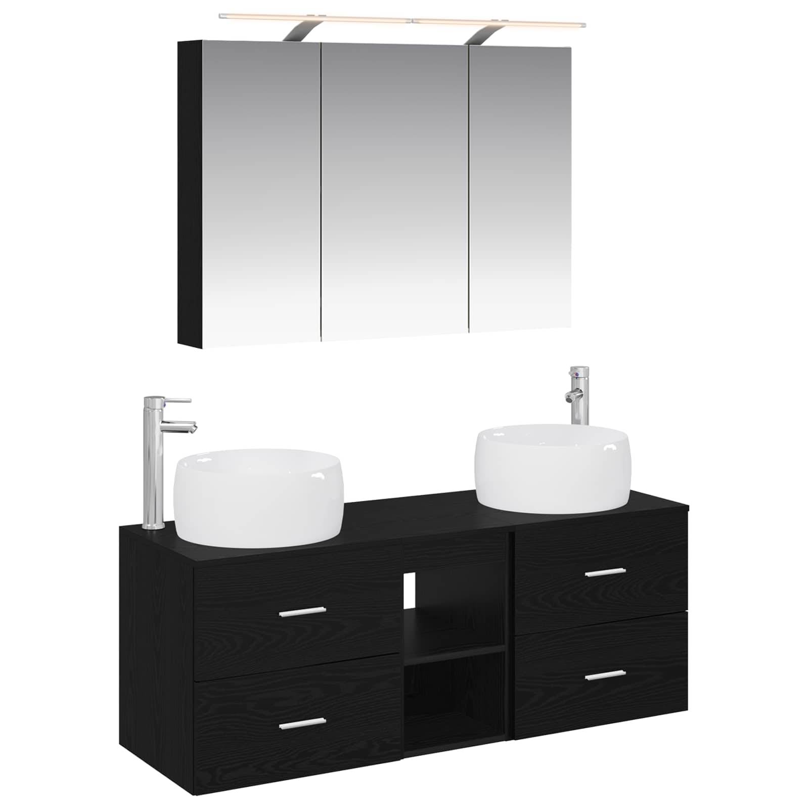 vidaXL Badezimmermöbel-Set 4 pcs Schwarze Eiche Ingenieurholz und Glas