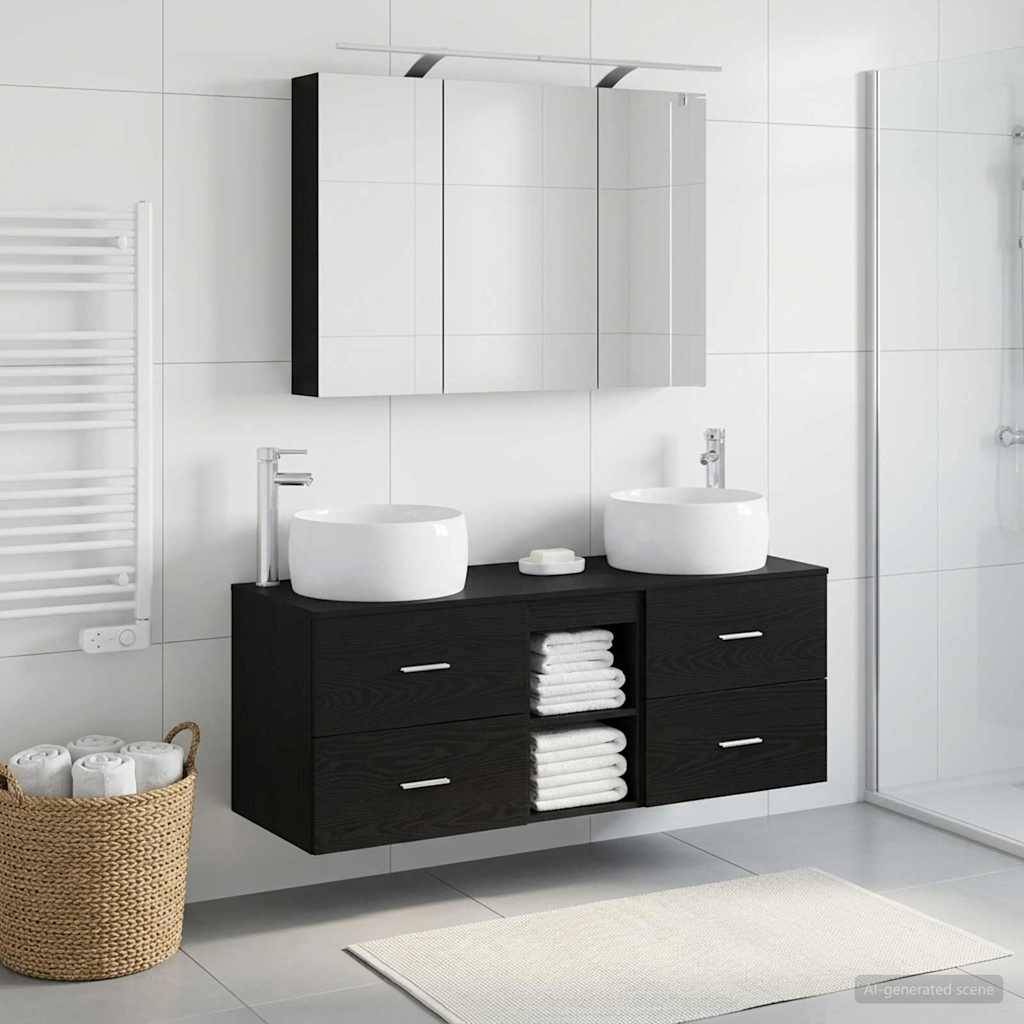 vidaXL Badezimmermöbel-Set 4 pcs Schwarze Eiche Ingenieurholz und Glas