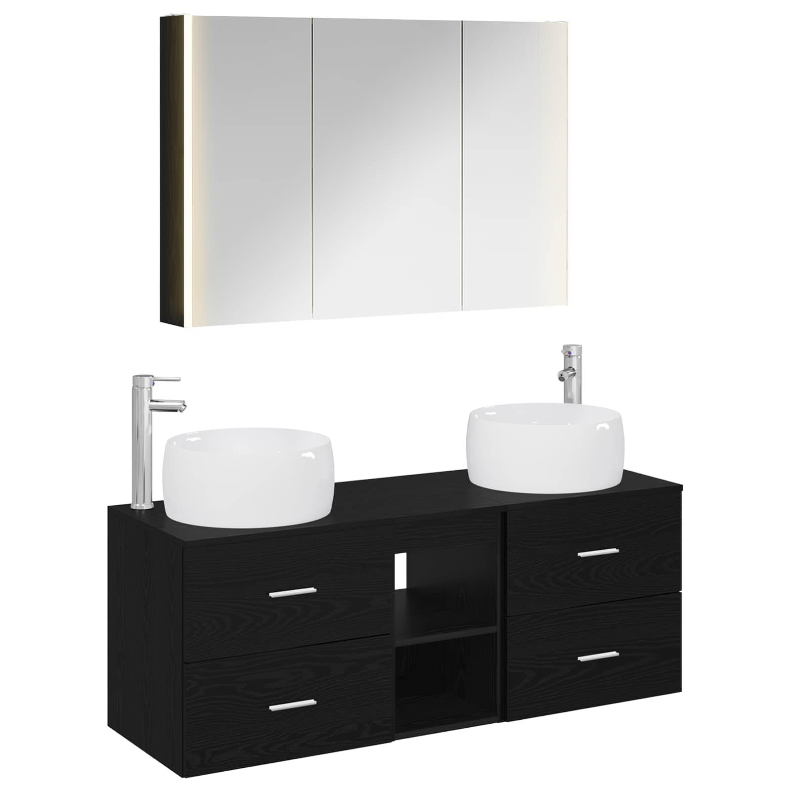 vidaXL Badezimmermöbel-Set 4 pcs Schwarze Eiche Ingenieurholz und Glas