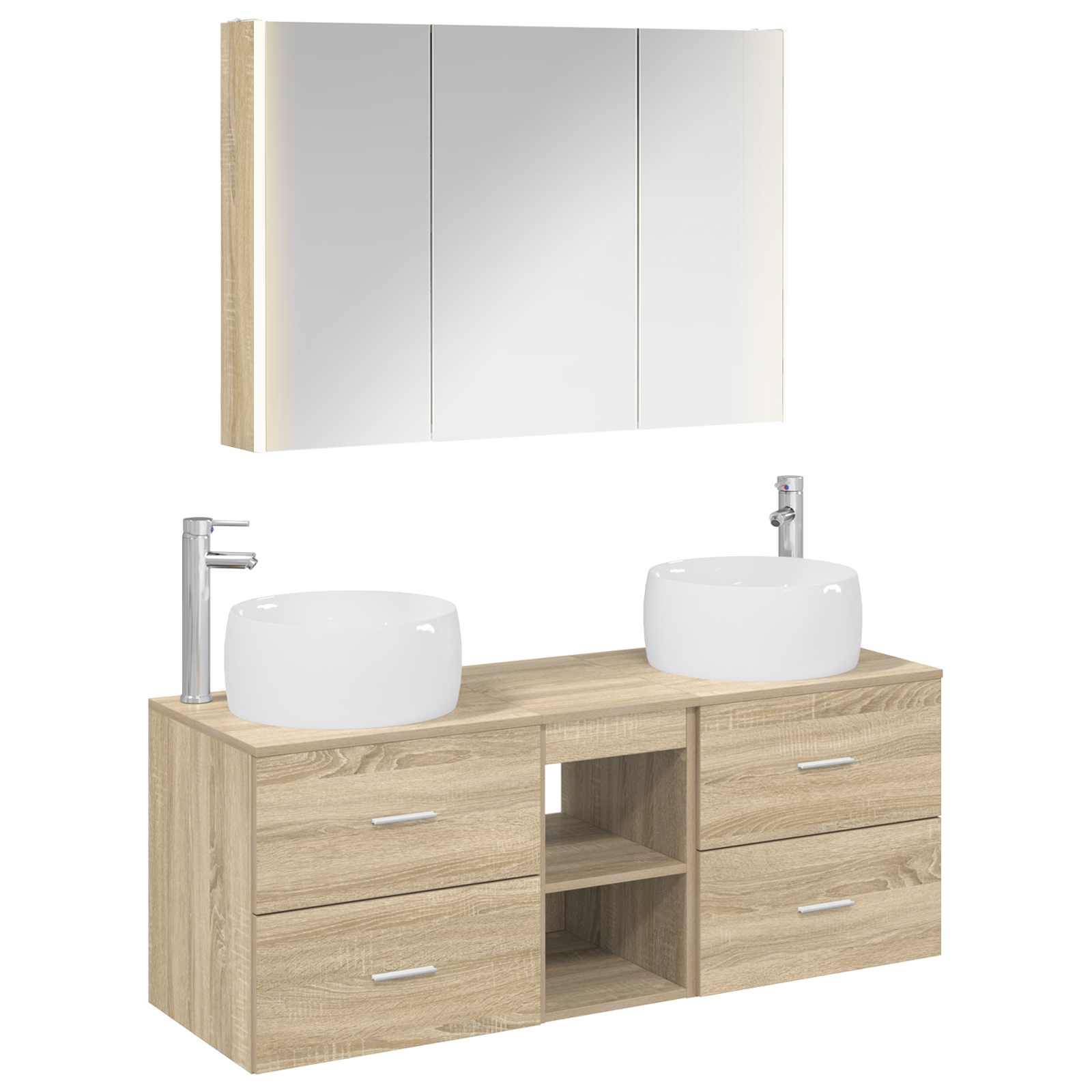 vidaXL Badezimmermöbel-Set 4 pcs Sonoma-Eiche Ingenieurholz und Glas