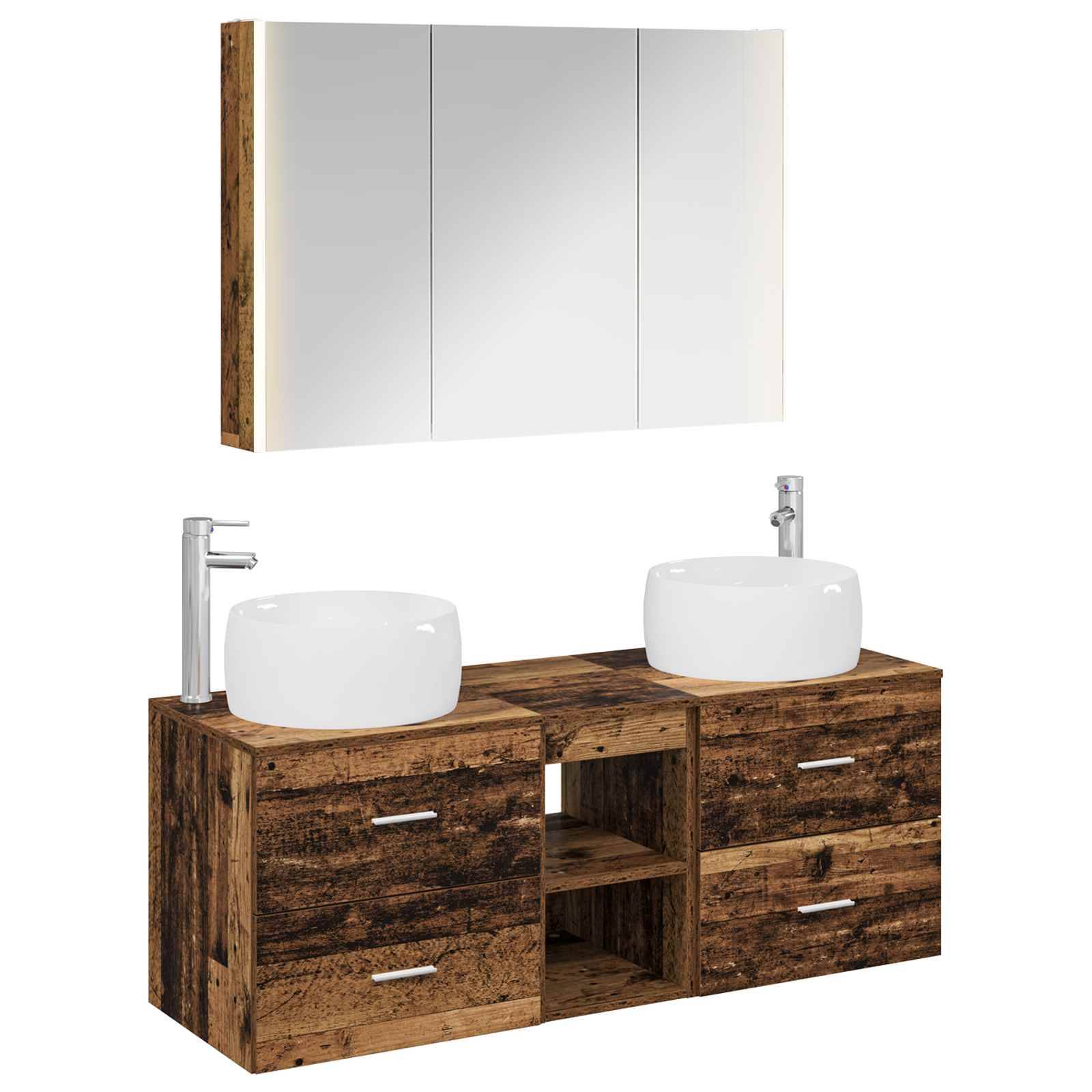 vidaXL Badezimmermöbel-Set 4 pcs Altholz Ingenieurholz und Glas
