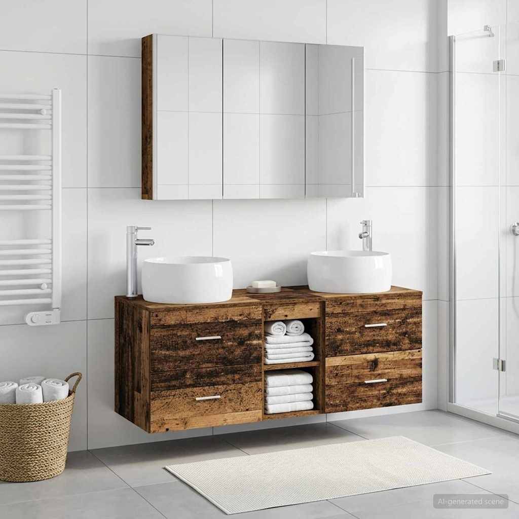 vidaXL Badezimmermöbel-Set 4 pcs Altholz Ingenieurholz und Glas