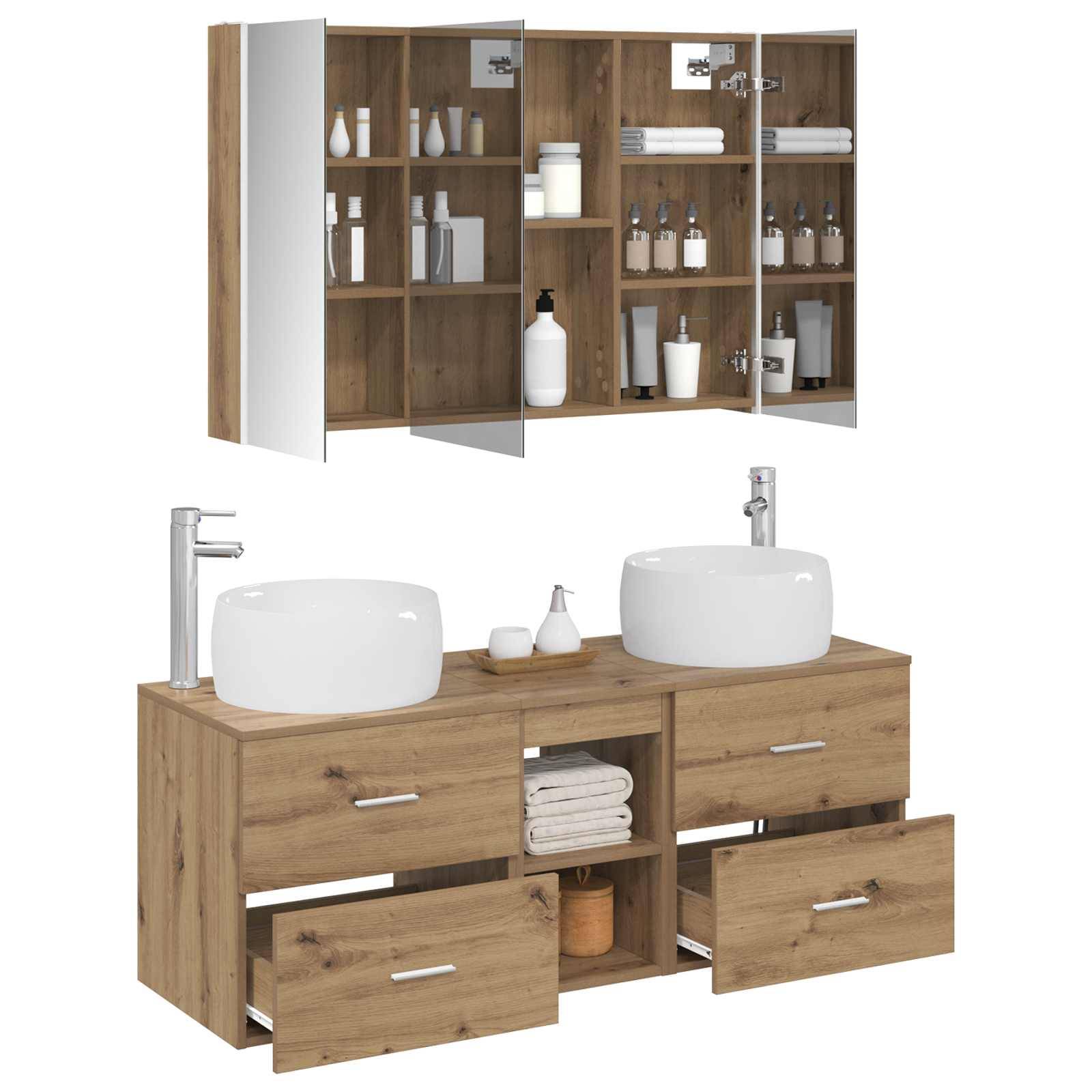 vidaXL Badezimmermöbel-Set 4 Stk. Artisan-Eiche Ingenieurholz und Glas