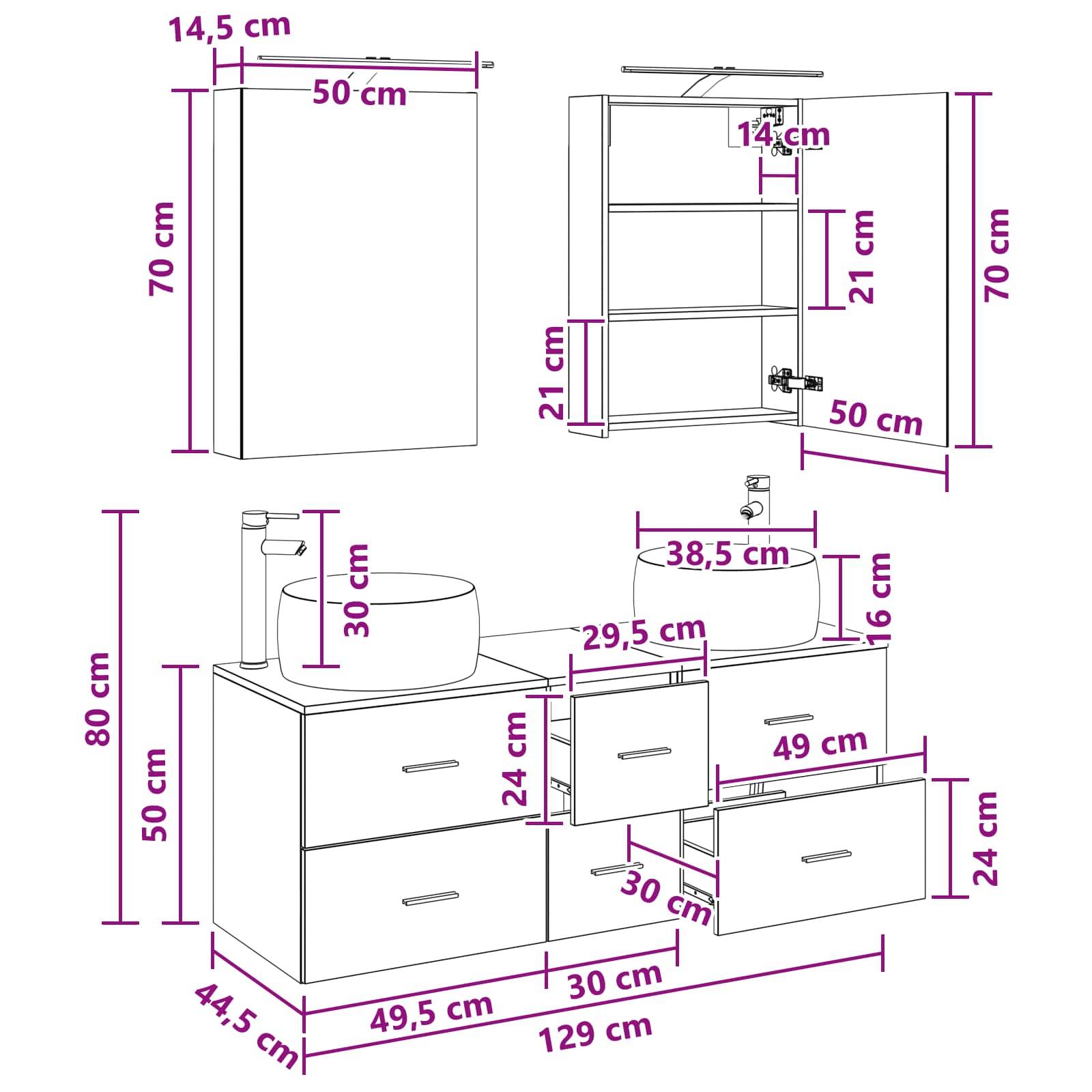 vidaXL Badezimmermöbel-Set 5 Stk. Artisan-Eiche Ingenieurholz und Glas