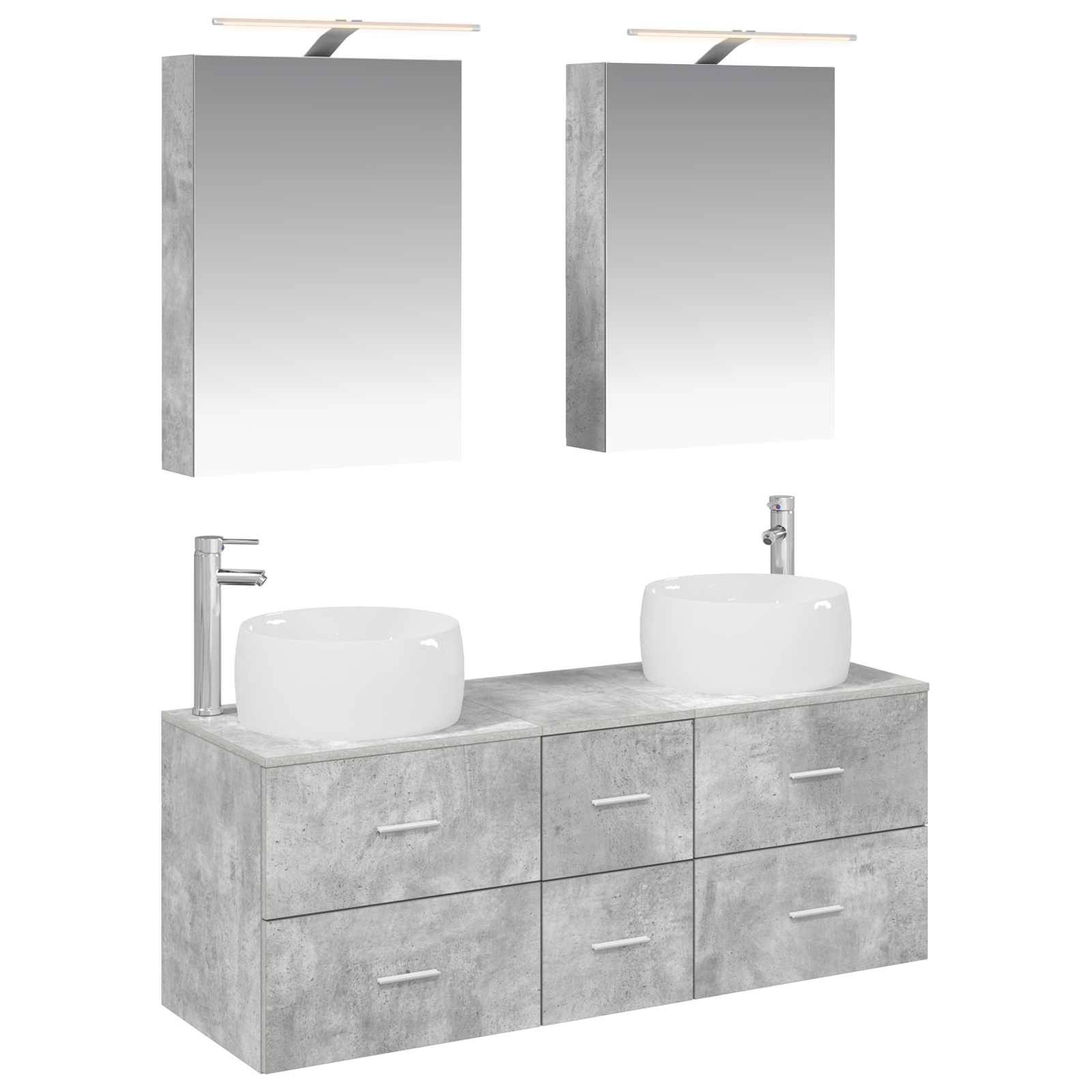 vidaXL Badezimmermöbel-Set 5 pcs Betongrau Ingenieurholz und Glas