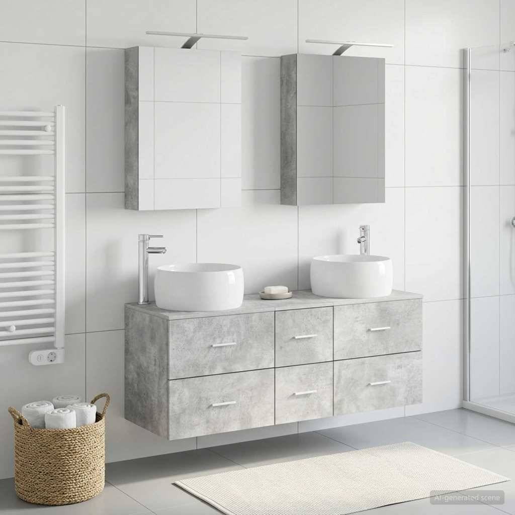 vidaXL Badezimmermöbel-Set 5 pcs Betongrau Ingenieurholz und Glas