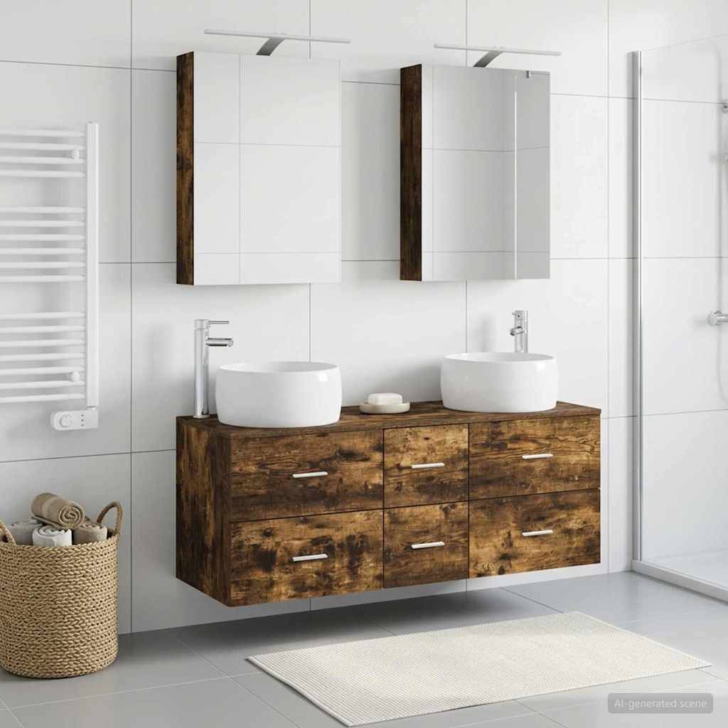 vidaXL Badezimmermöbel-Set 5 pcs Geräucherte Eiche