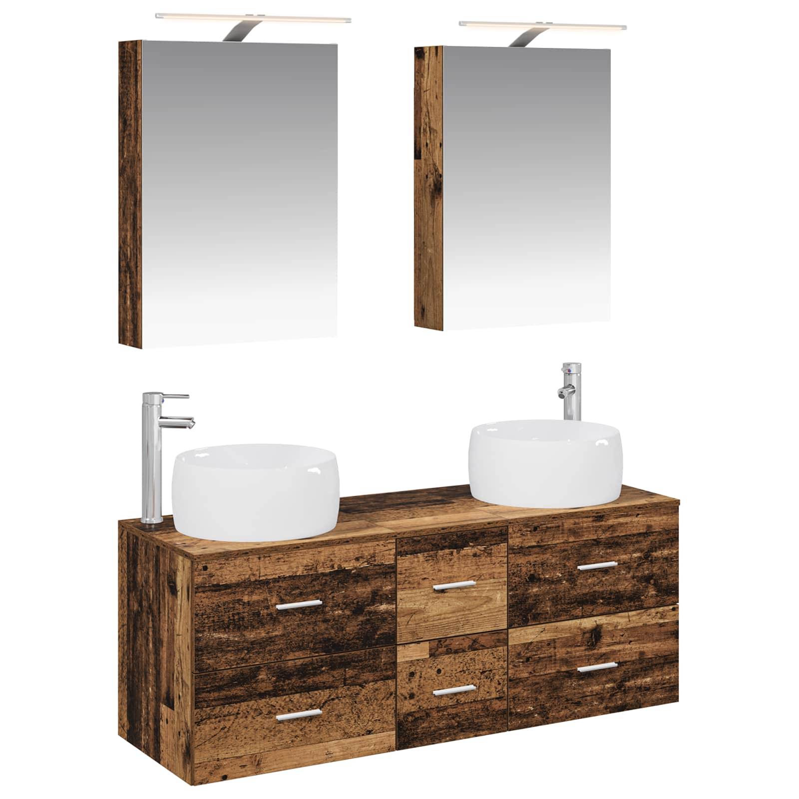 vidaXL Badezimmermöbel-Set 5 pcs Altholz Ingenieurholz und Glas