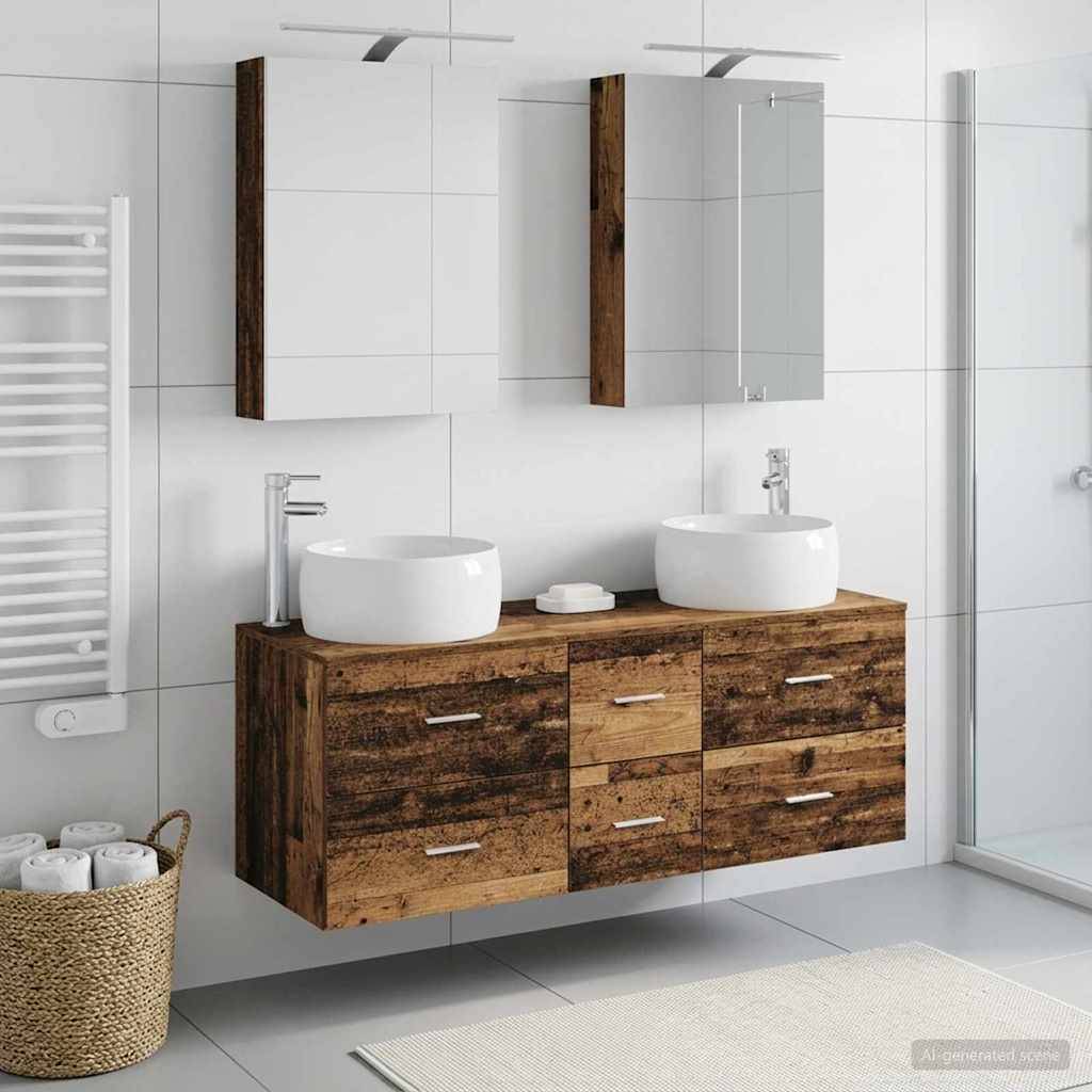 vidaXL Badezimmermöbel-Set 5 pcs Altholz Ingenieurholz und Glas