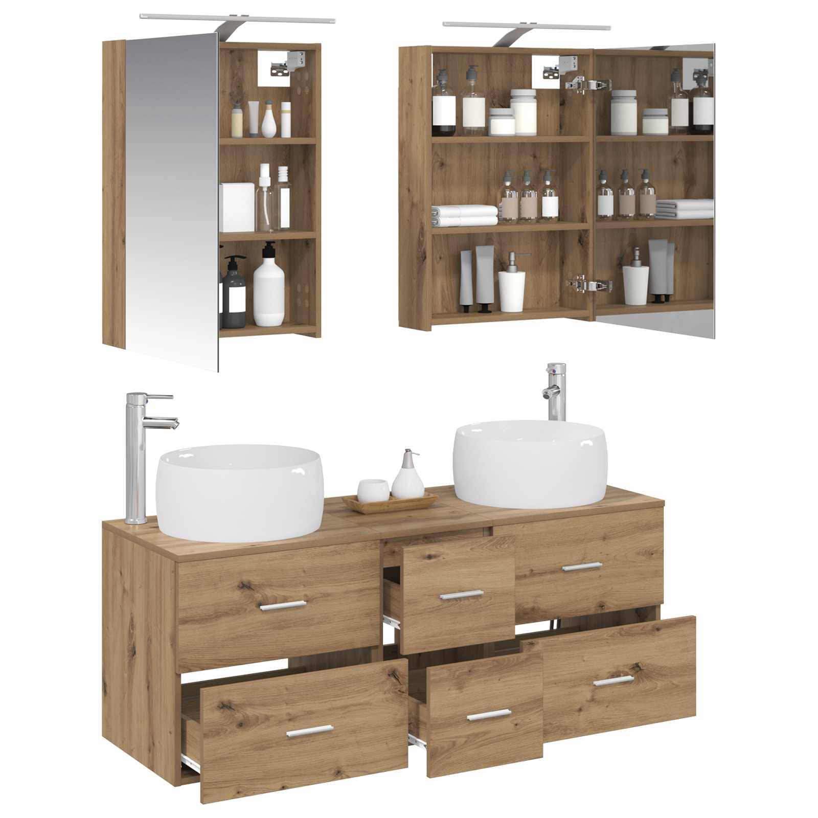 vidaXL Badezimmermöbel-Set 5 Stk. Artisan-Eiche Ingenieurholz und Glas