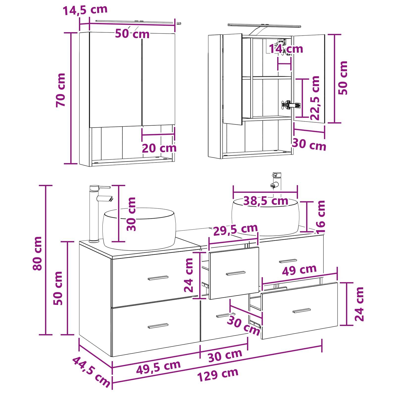 vidaXL Badezimmermöbel-Set 5 pcs Geräucherte Eiche
