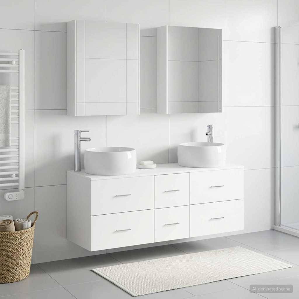 vidaXL Badezimmermöbel-Set 5 pcs Weiß Ingenieurholz und Glas