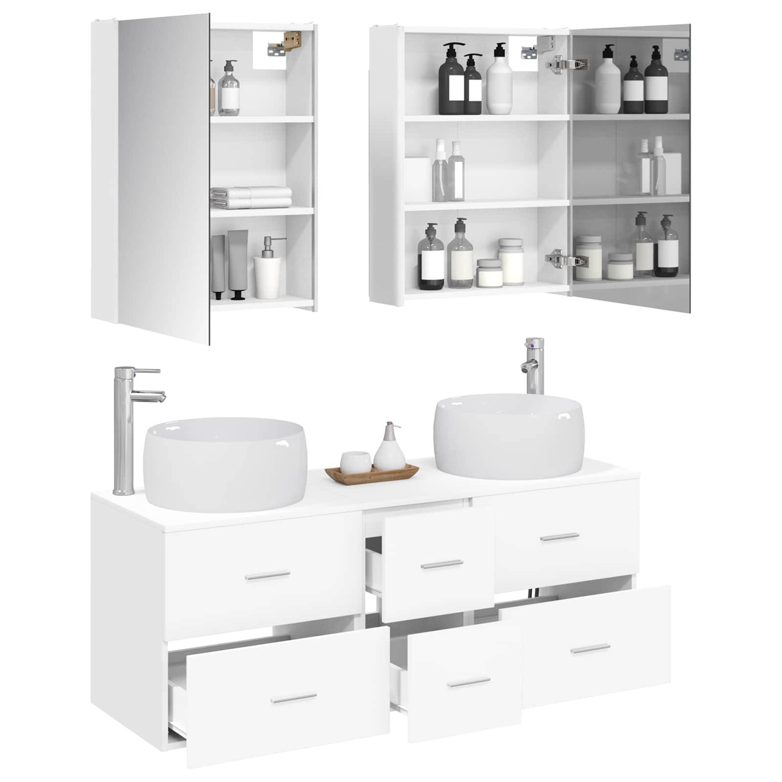 vidaXL Badezimmermöbel-Set 5 pcs Weiß Ingenieurholz und Glas