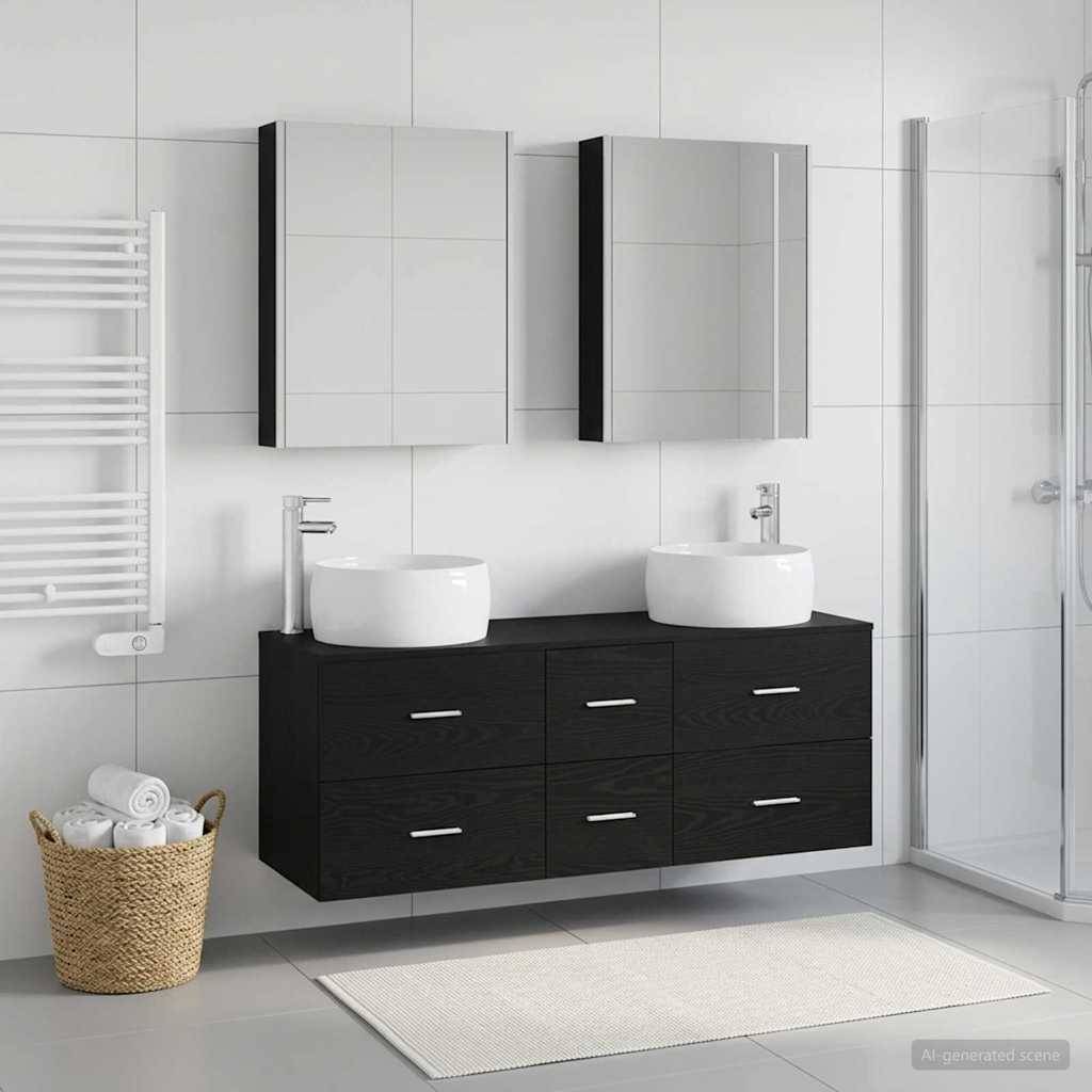 vidaXL Badezimmermöbel-Set 5 pcs Schwarze Eiche Ingenieurholz und Glas