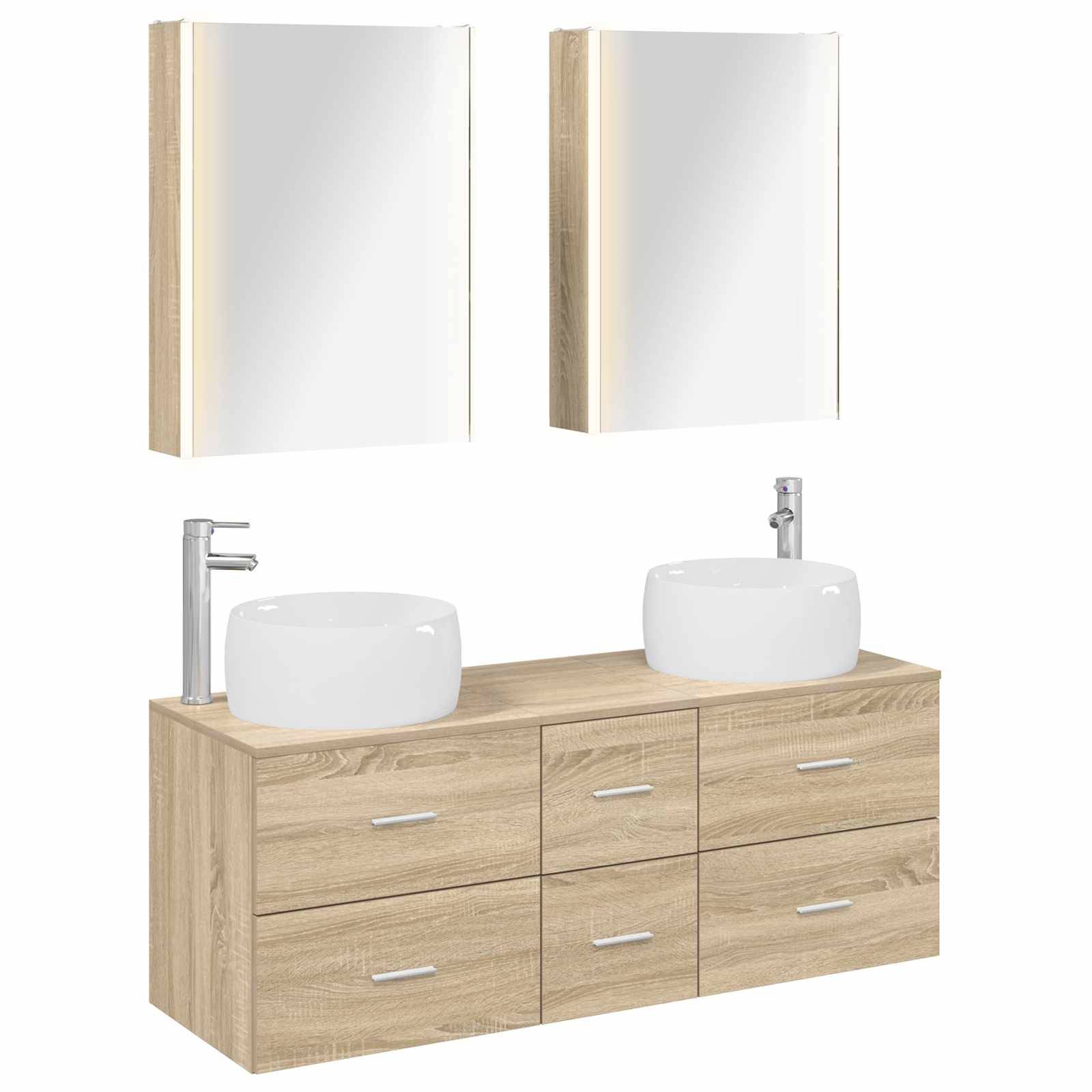 vidaXL Badezimmermöbel-Set 5 pcs Sonoma-Eiche Ingenieurholz und Glas