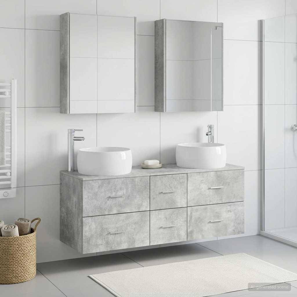 vidaXL Badezimmermöbel-Set 5 pcs Betongrau Ingenieurholz und Glas
