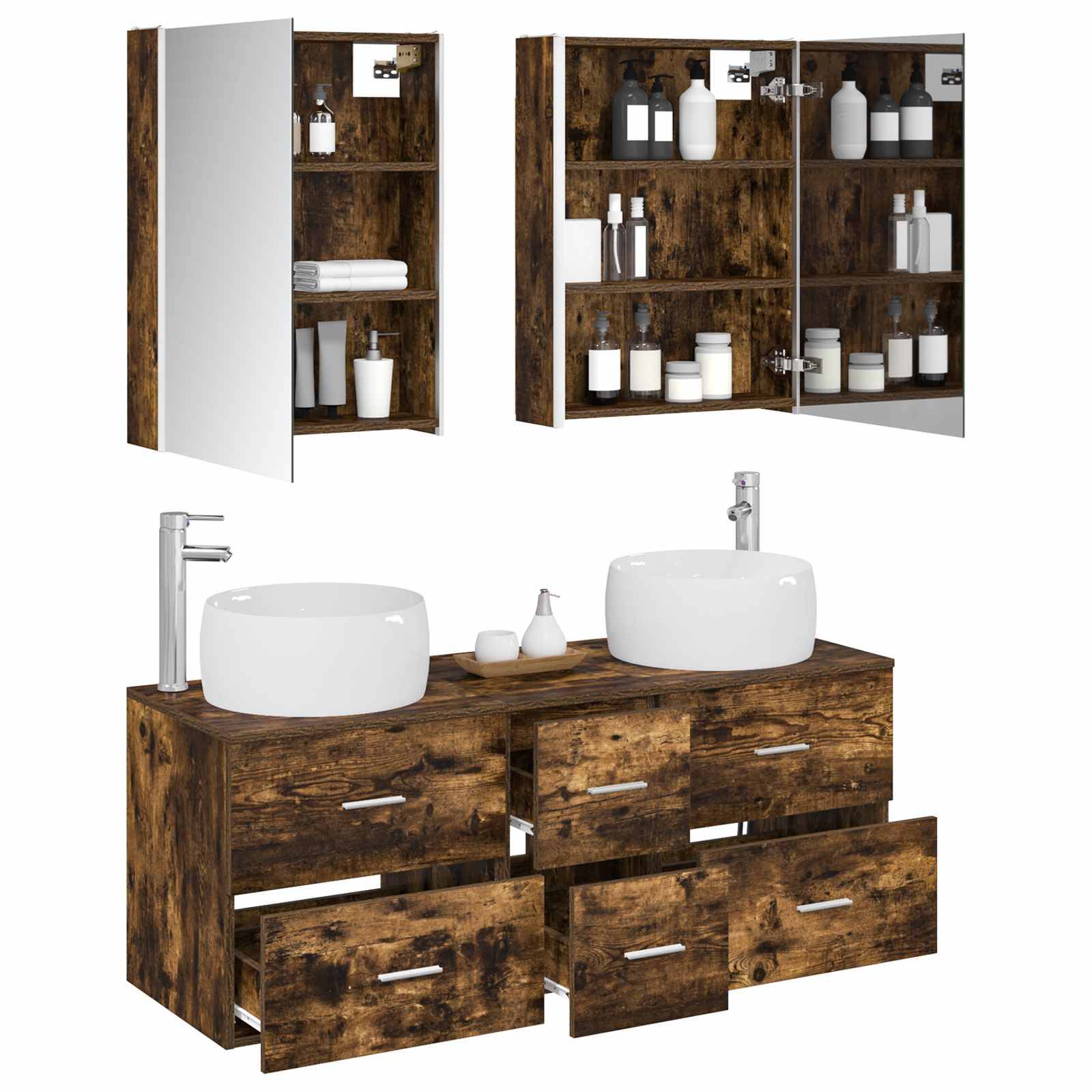 vidaXL Badezimmermöbel-Set 5 pcs Geräucherte Eiche