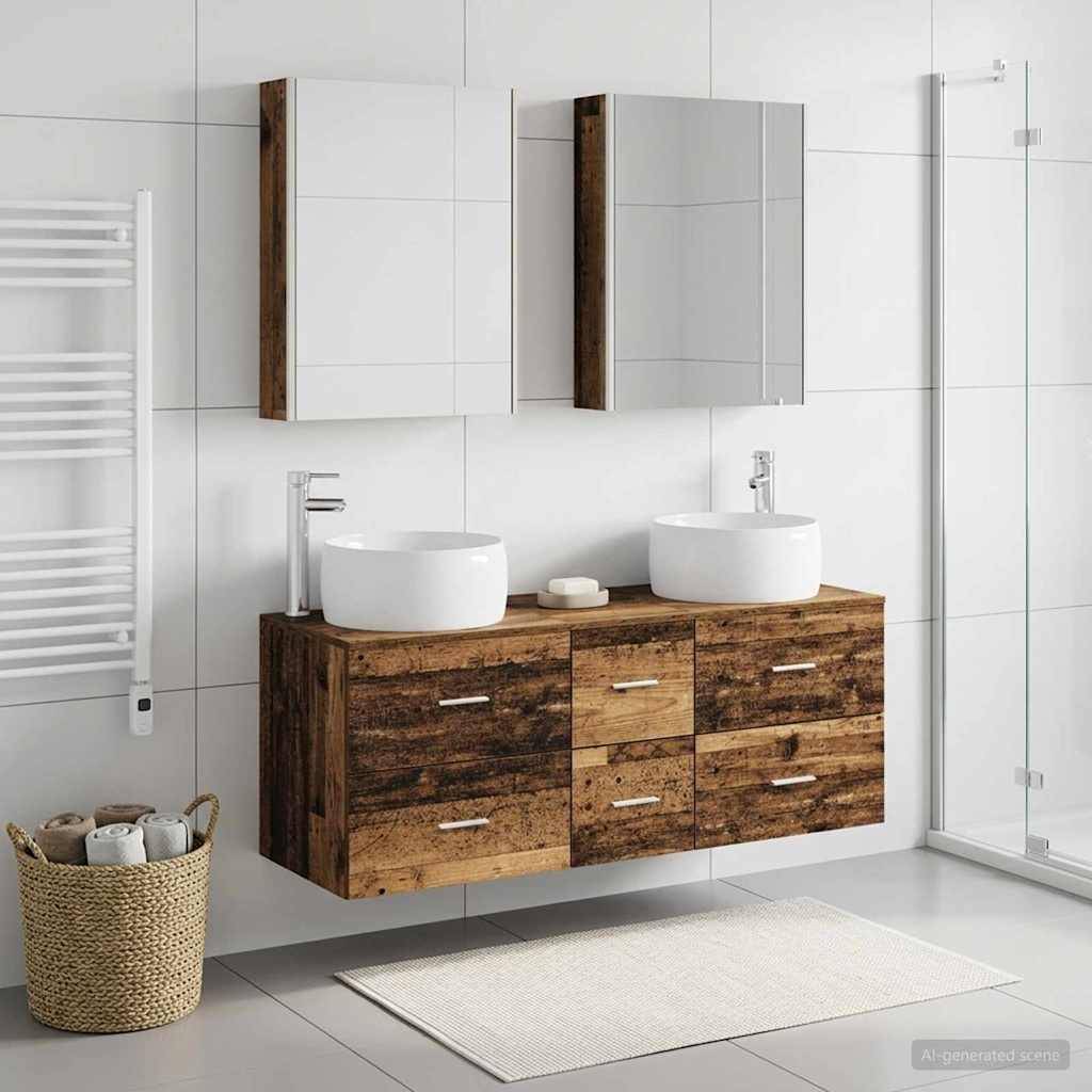 vidaXL Badezimmermöbel-Set 5 pcs Altholz Ingenieurholz und Glas
