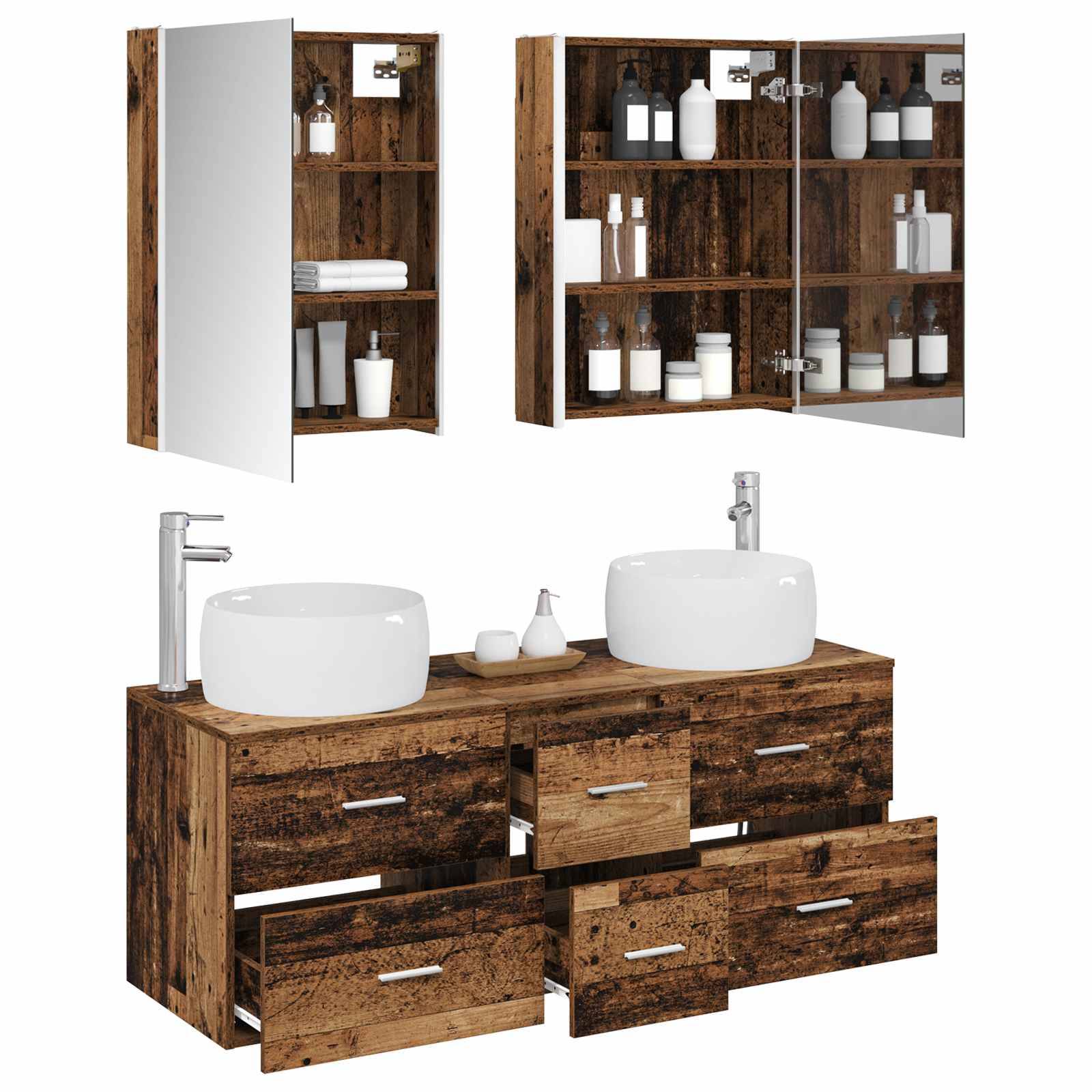 vidaXL Badezimmermöbel-Set 5 pcs Altholz Ingenieurholz und Glas