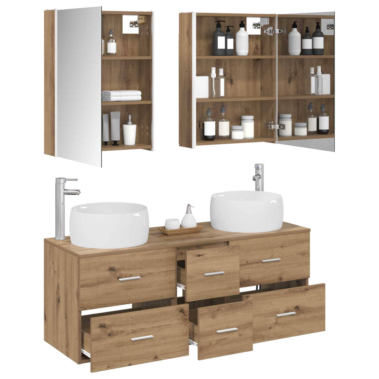 vidaXL Badezimmermöbel-Set 5 Stk. Artisan-Eiche Ingenieurholz und Glas