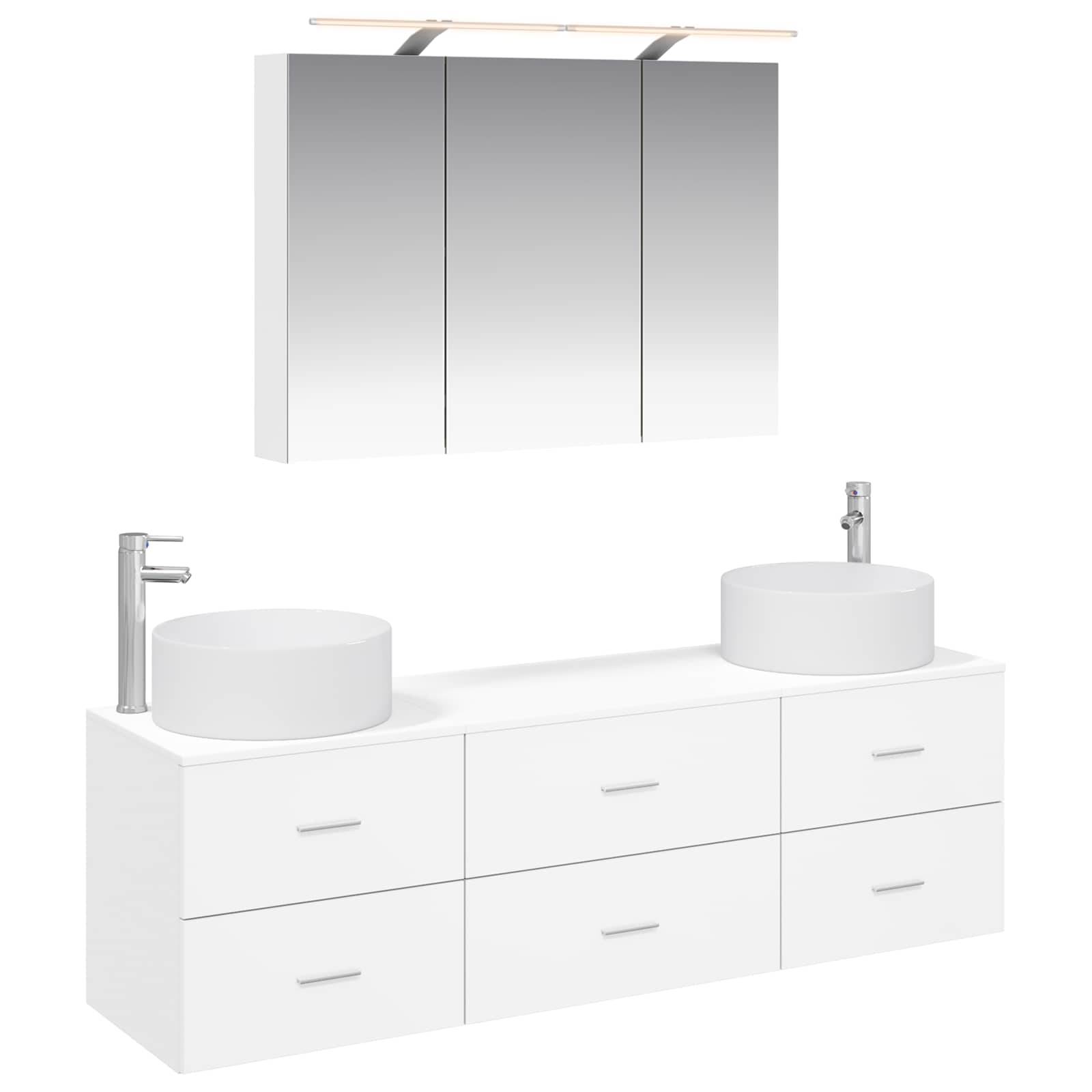 vidaXL Badezimmermöbel-Set 4 pcs Weiß Ingenieurholz und Glas