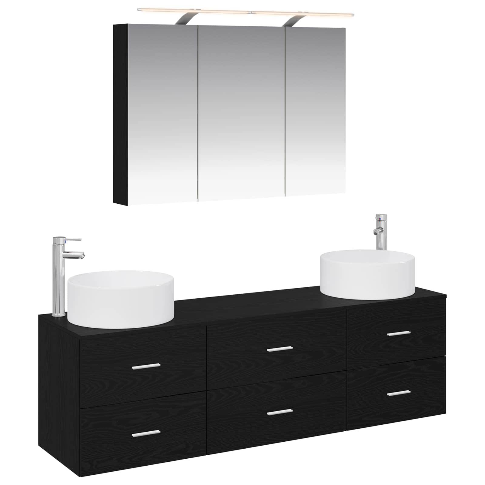 vidaXL Badezimmermöbel-Set 4 pcs Schwarze Eiche Ingenieurholz und Glas