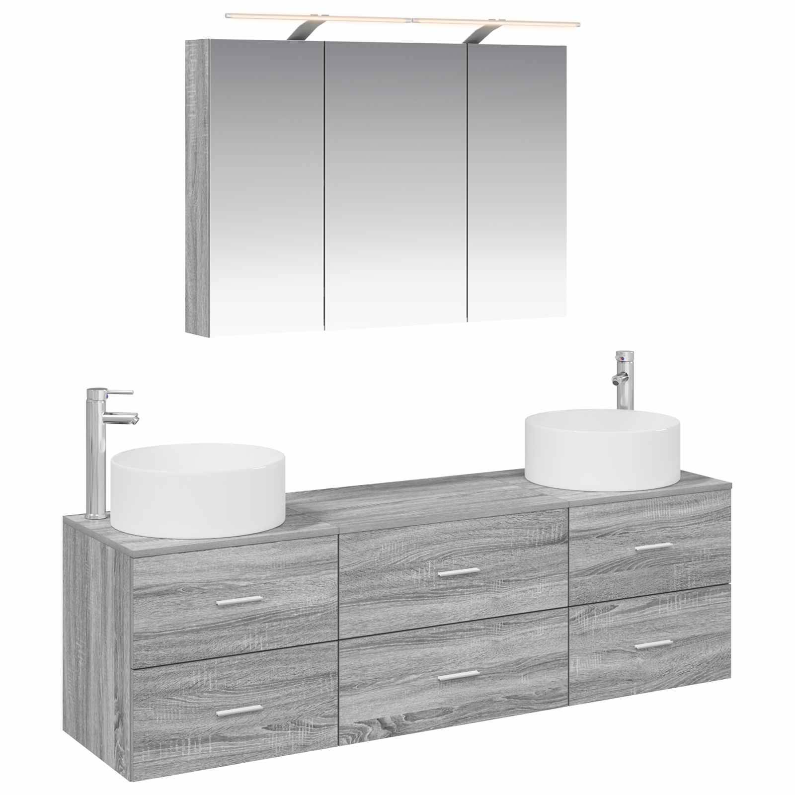 vidaXL Badezimmermöbel-Set 4 pcs Grau Sonoma Ingenieurholz und Glas