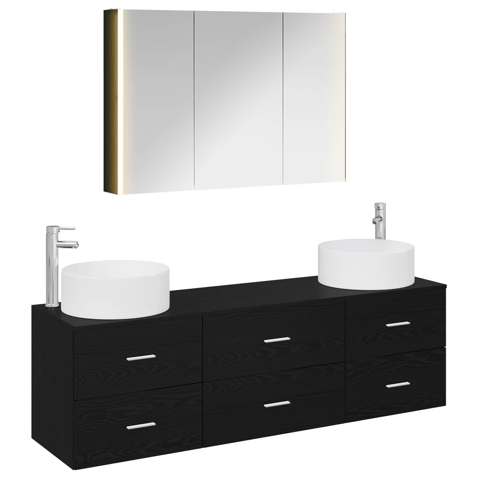 vidaXL Badezimmermöbel-Set 4 pcs Schwarze Eiche Ingenieurholz und Glas