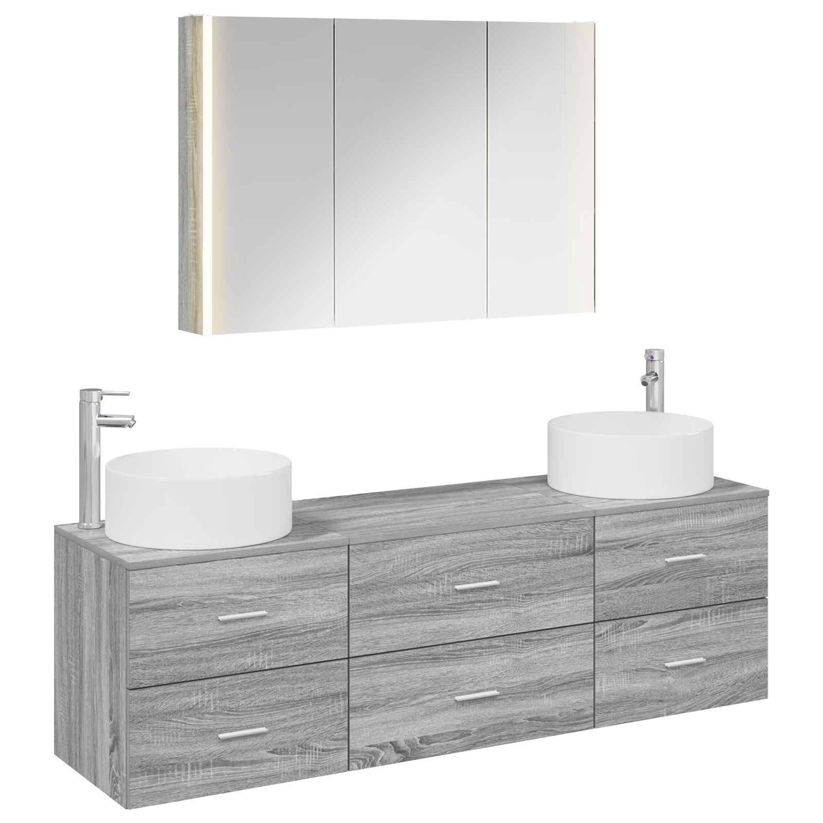 vidaXL Badezimmermöbel-Set 4 pcs Grau Sonoma Ingenieurholz und Glas