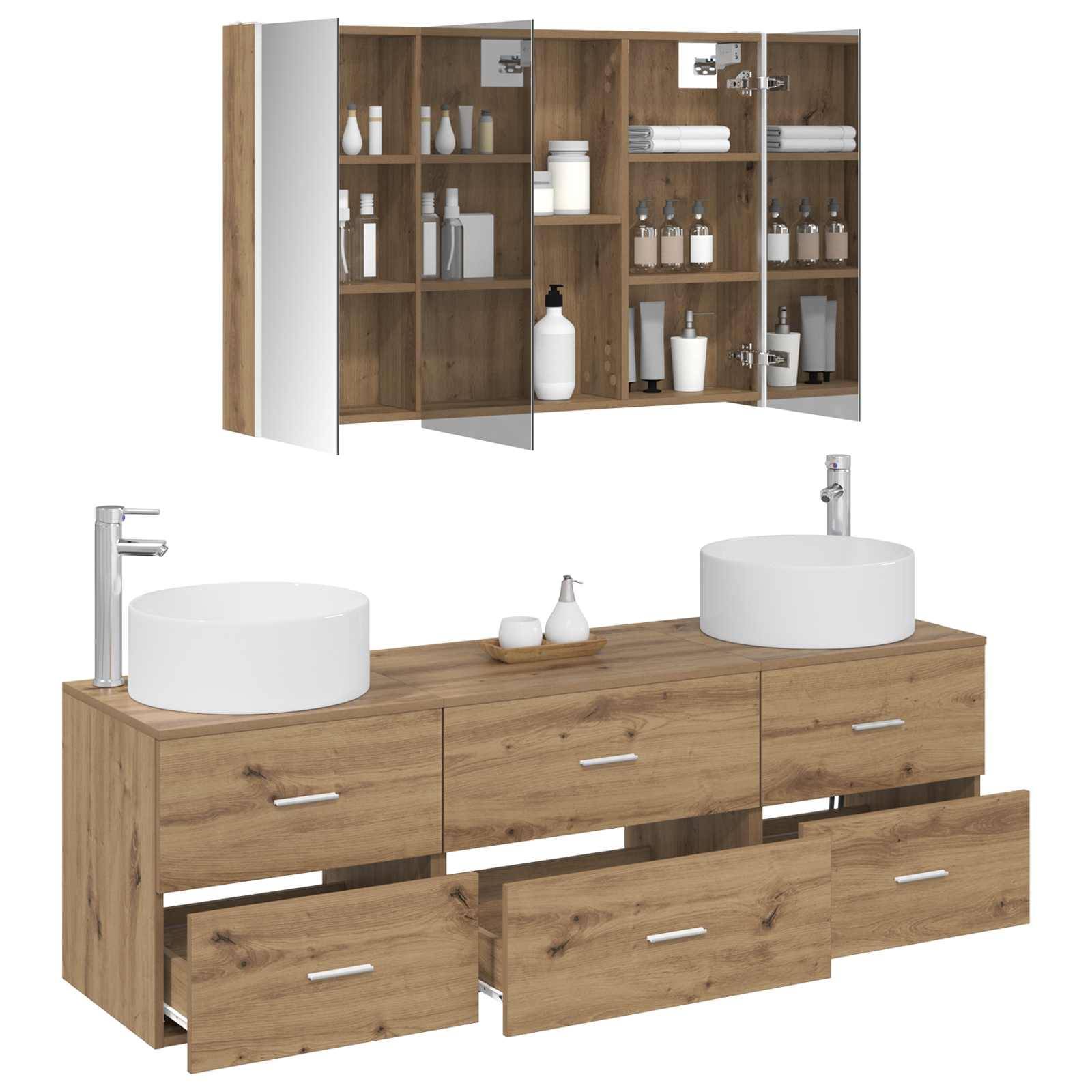 vidaXL Badezimmermöbel-Set 4 Stk. Artisan-Eiche Ingenieurholz und Glas