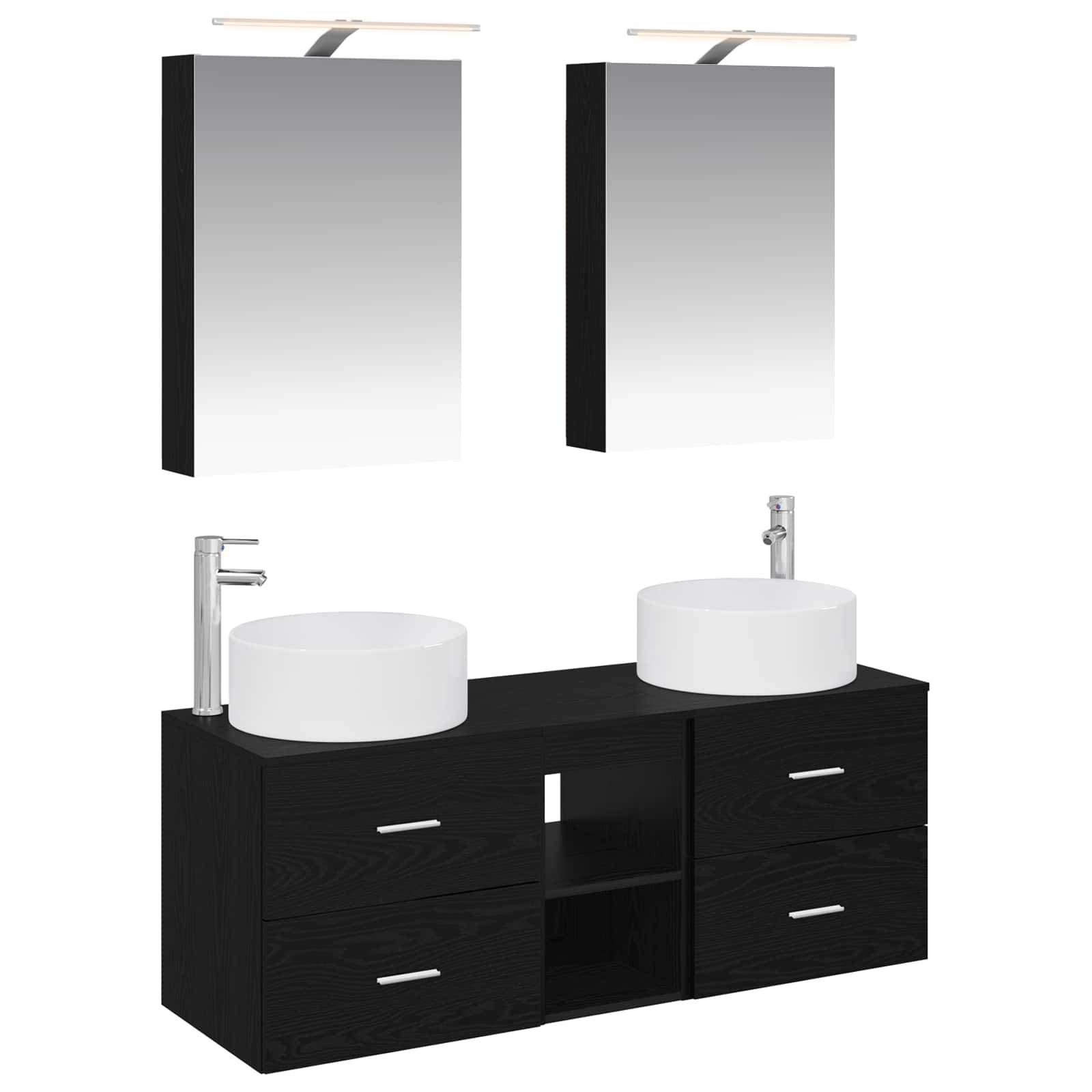 vidaXL Badezimmermöbel-Set 5 pcs Schwarze Eiche Ingenieurholz und Glas