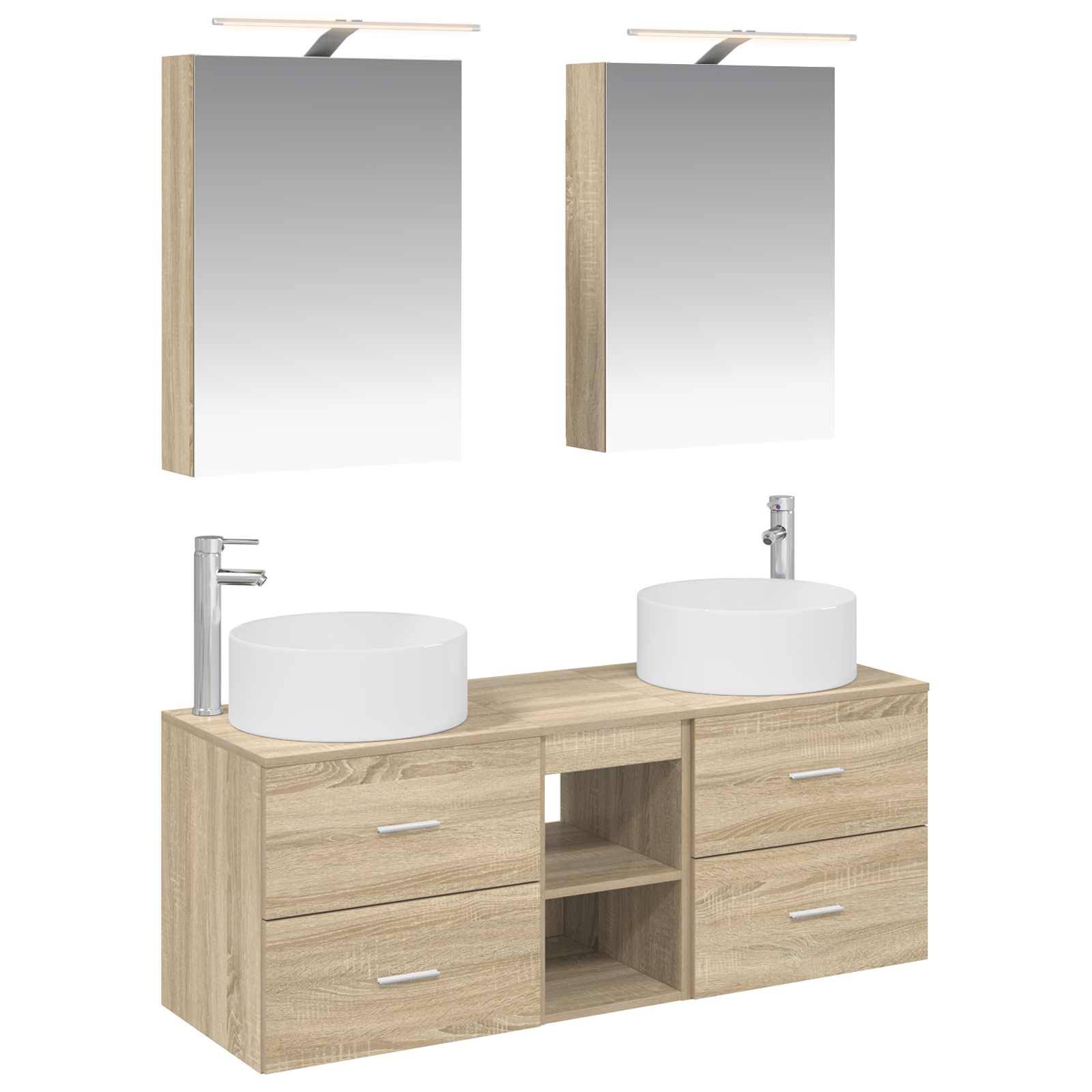 vidaXL Badezimmermöbel-Set 5 pcs Sonoma-Eiche Ingenieurholz und Glas