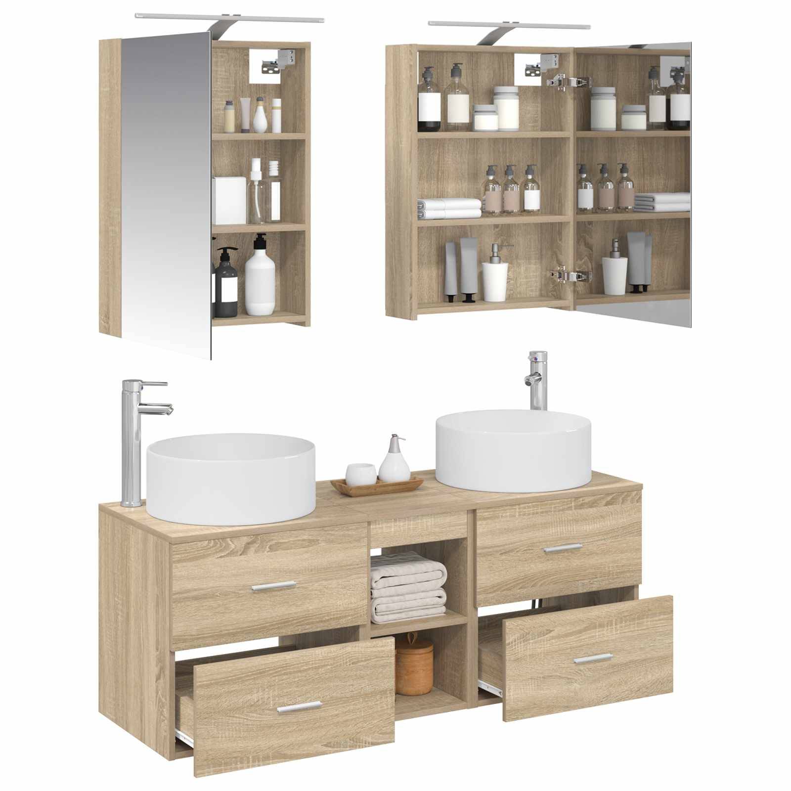 vidaXL Badezimmermöbel-Set 5 pcs Sonoma-Eiche Ingenieurholz und Glas