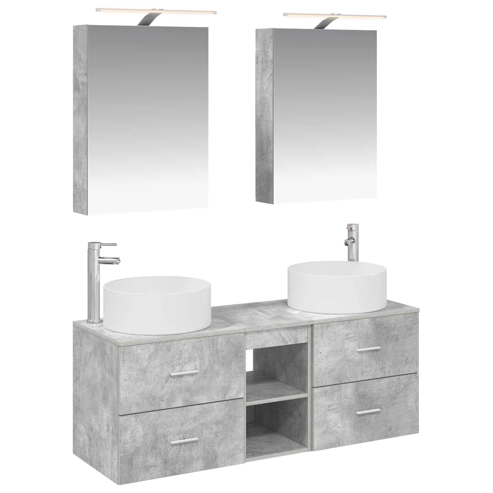 vidaXL Badezimmermöbel-Set 5 pcs Betongrau Ingenieurholz und Glas