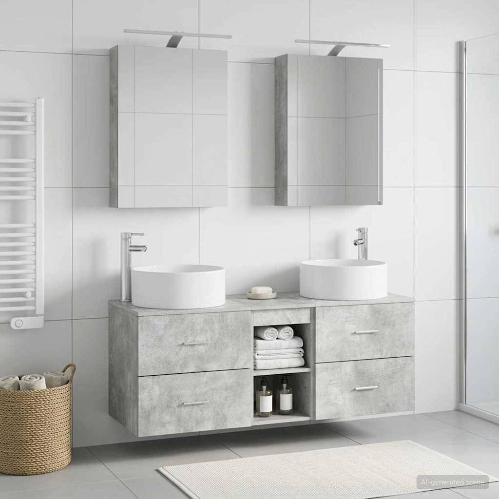 vidaXL Badezimmermöbel-Set 5 pcs Betongrau Ingenieurholz und Glas