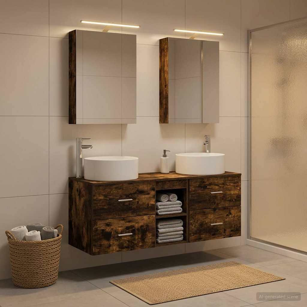 vidaXL Badezimmermöbel-Set 5 pcs Geräucherte Eiche